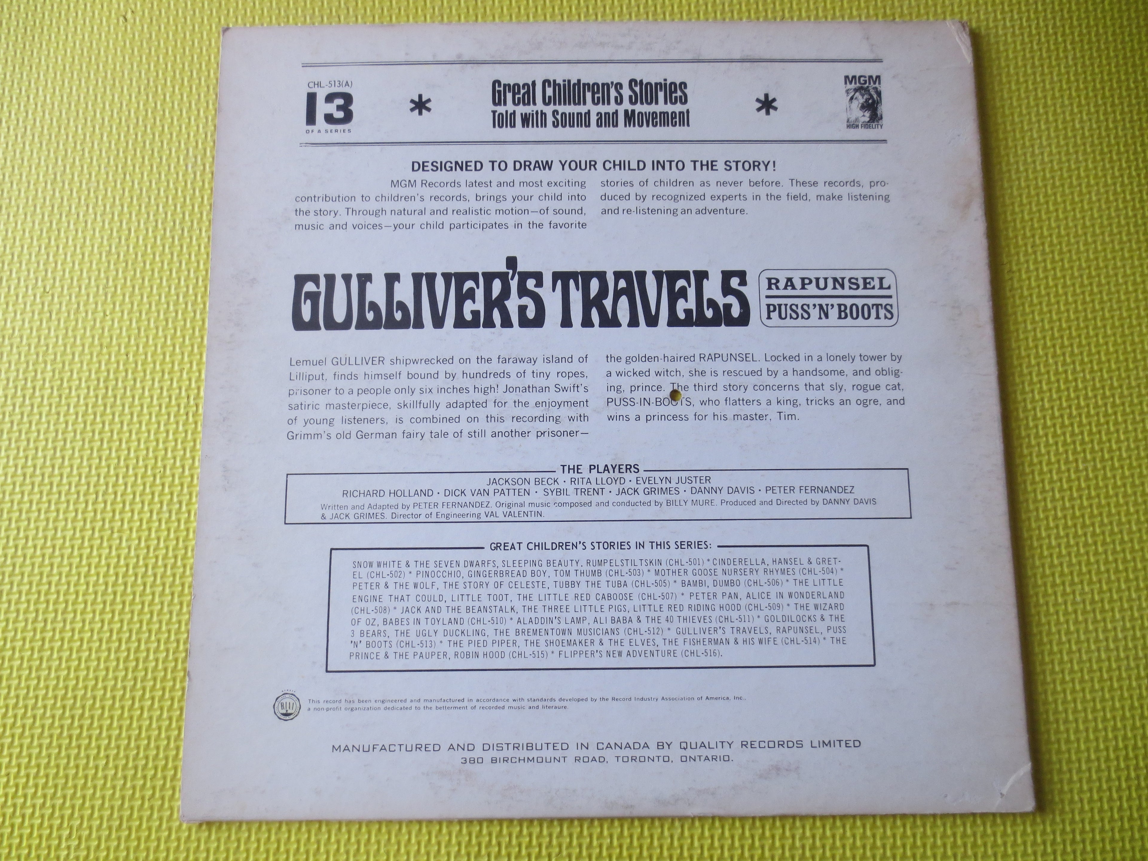 Gulliver's Travels / Rapunzel / Puss 'N' Boots (1962) Vinyl LP