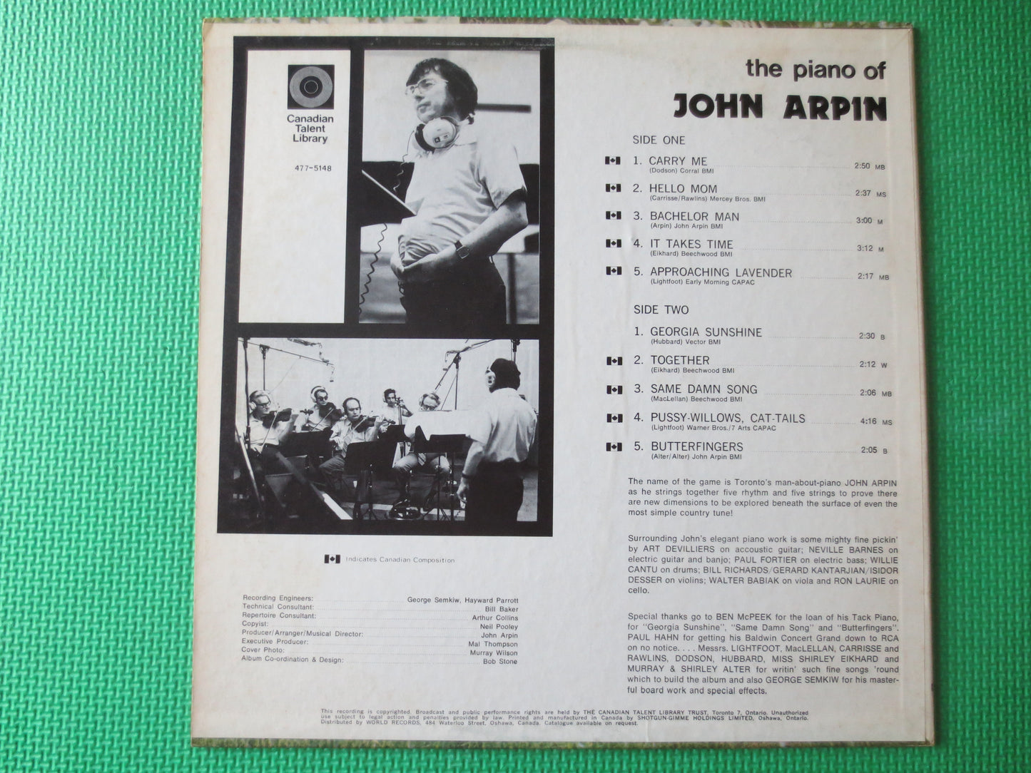 JOHN ARPIN, The PIANO, Jazz Records, Vintage Vinyl, John Arpin Records, John Arpin Albums, John Arpin lp, lps, 1971 Records