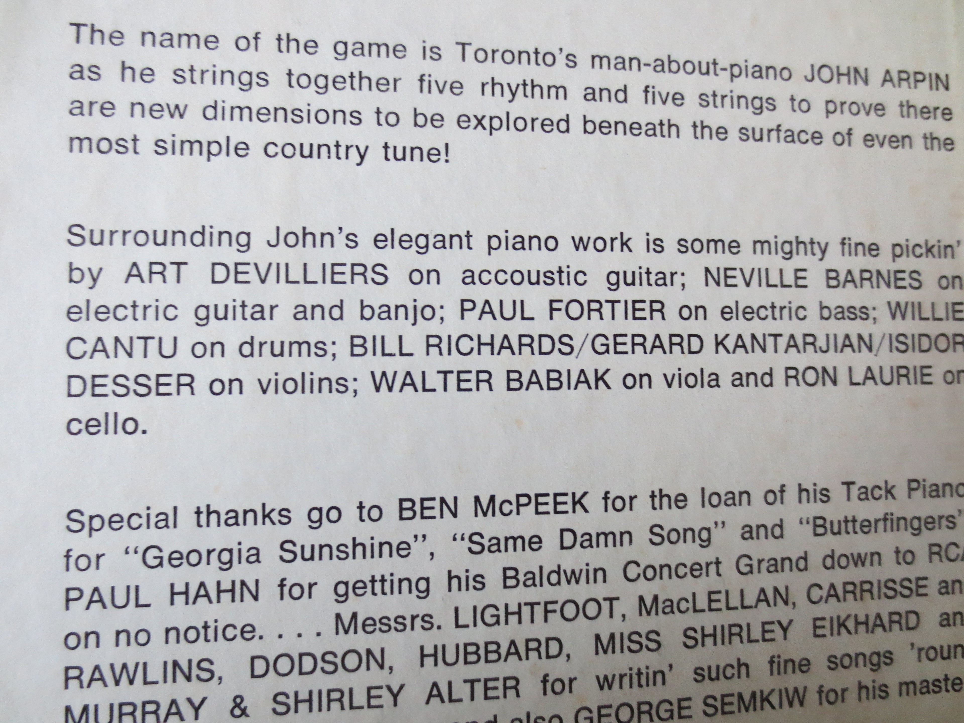 John Arpin – The Piano of John Arpin (1971) Vinyl LP