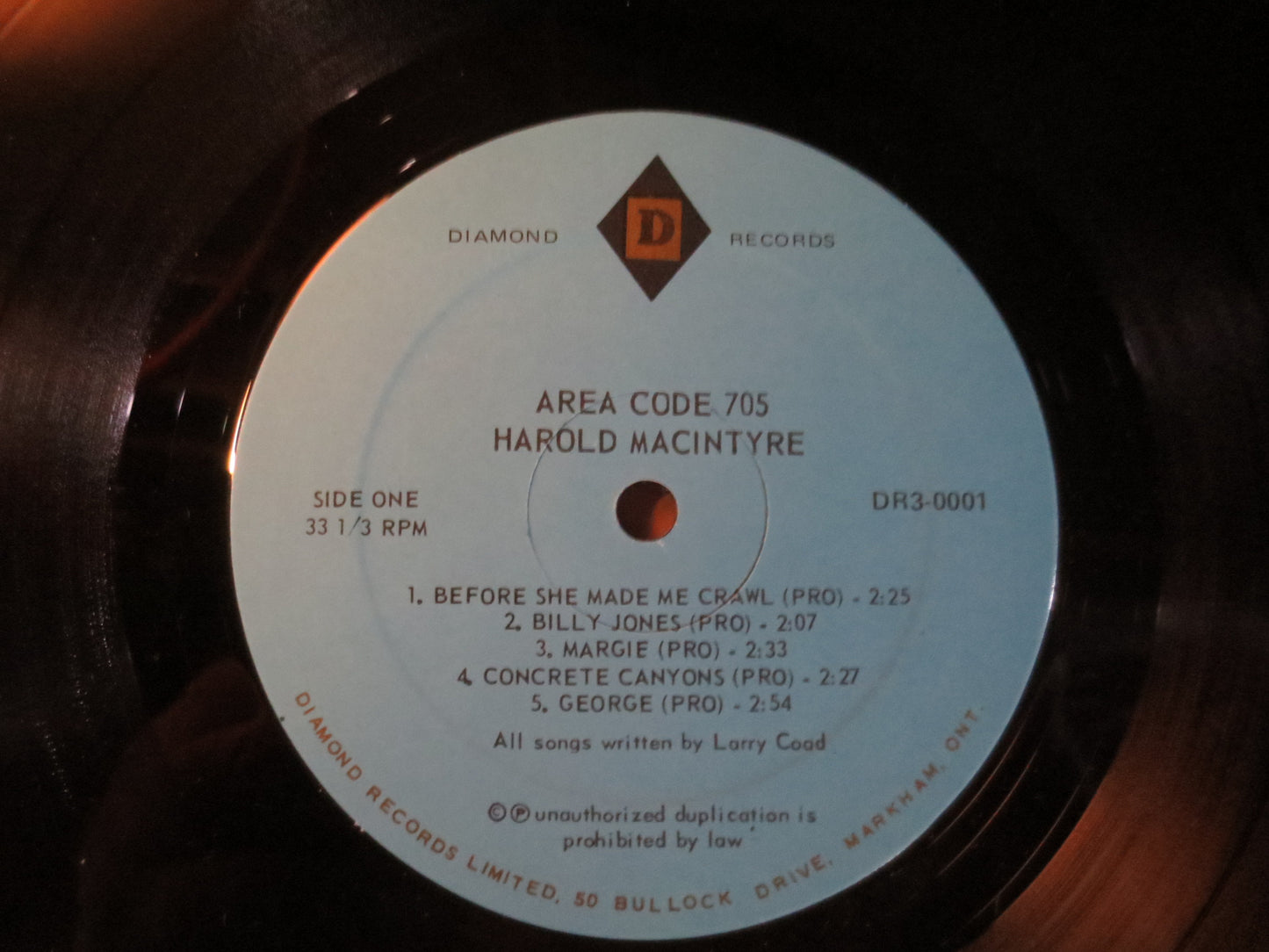 HAROLD MacINTYRE, AREA CODE 705, Country Records, Vintage Vinyl, Record Vinyl, Record, Vinyl Record, Vinyl, 1980 Records