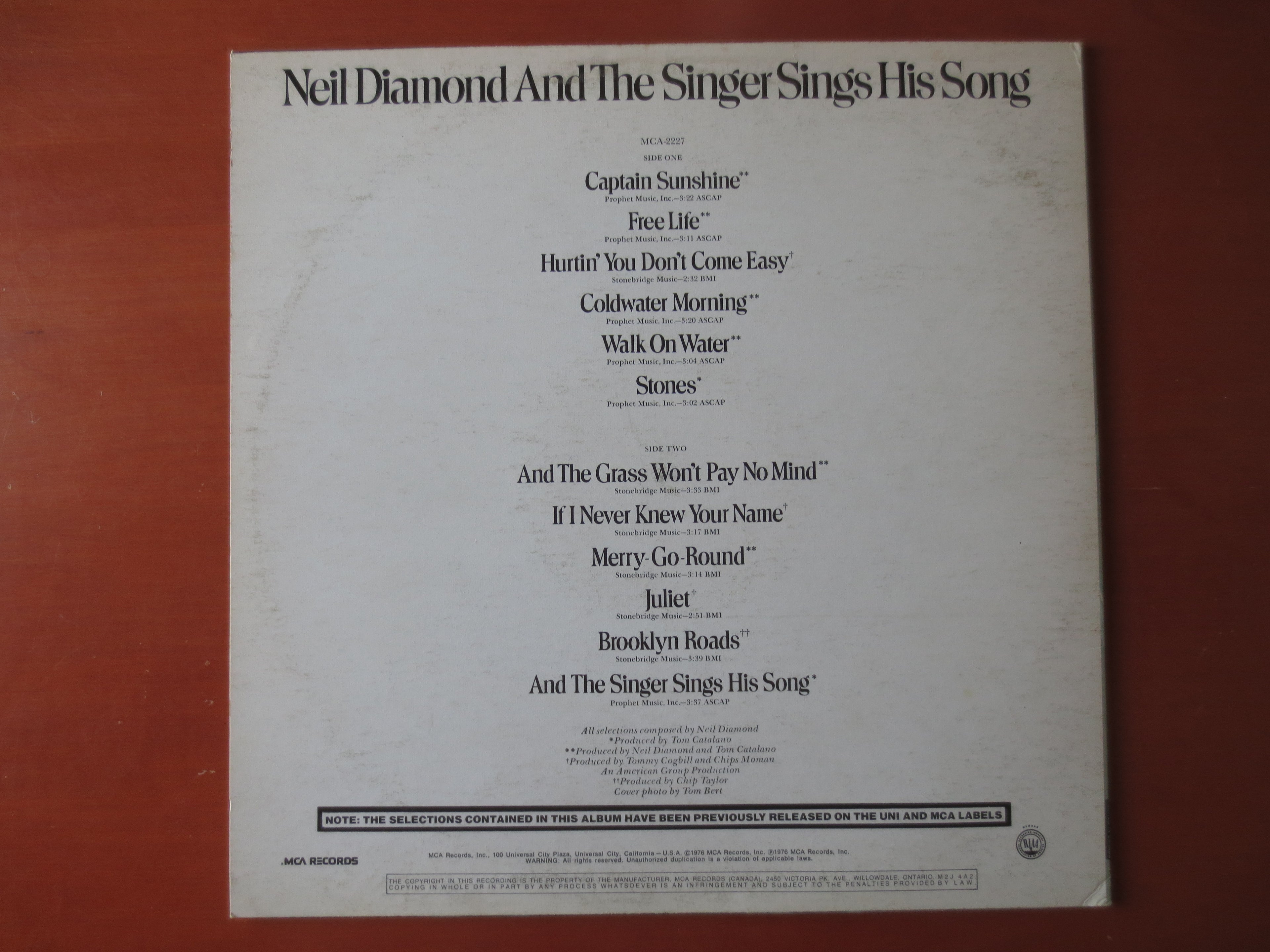 Neil Diamond – And the Singer Sings His Songs (1976) Vinyl LP
