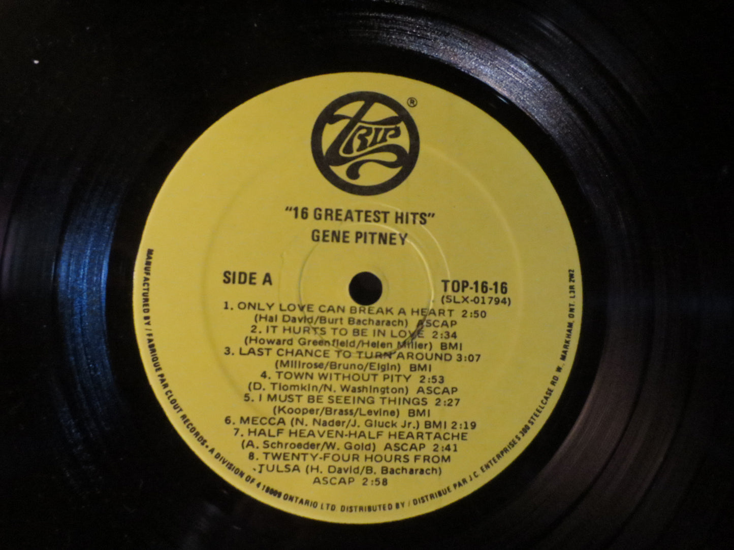 GENE PITNEY, 16 GREATEST Hits, Pop Records, Gene Pitney Record Vinyl, Gene Pitney Album, Gene Pitney Lp,  Lps, 1975 Records