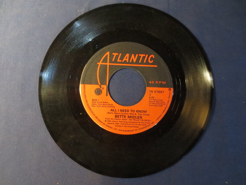Bette Midler – All I Need to Know (1983) 45 RPM Single