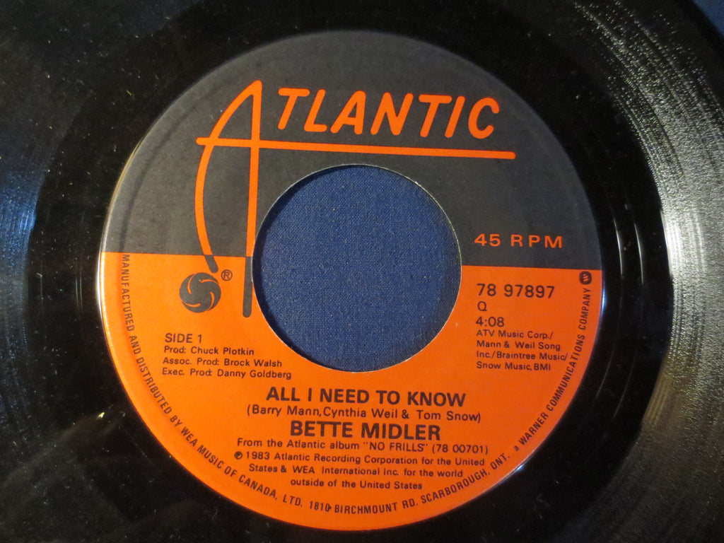Bette Midler – All I Need to Know (1983) 45 RPM Single