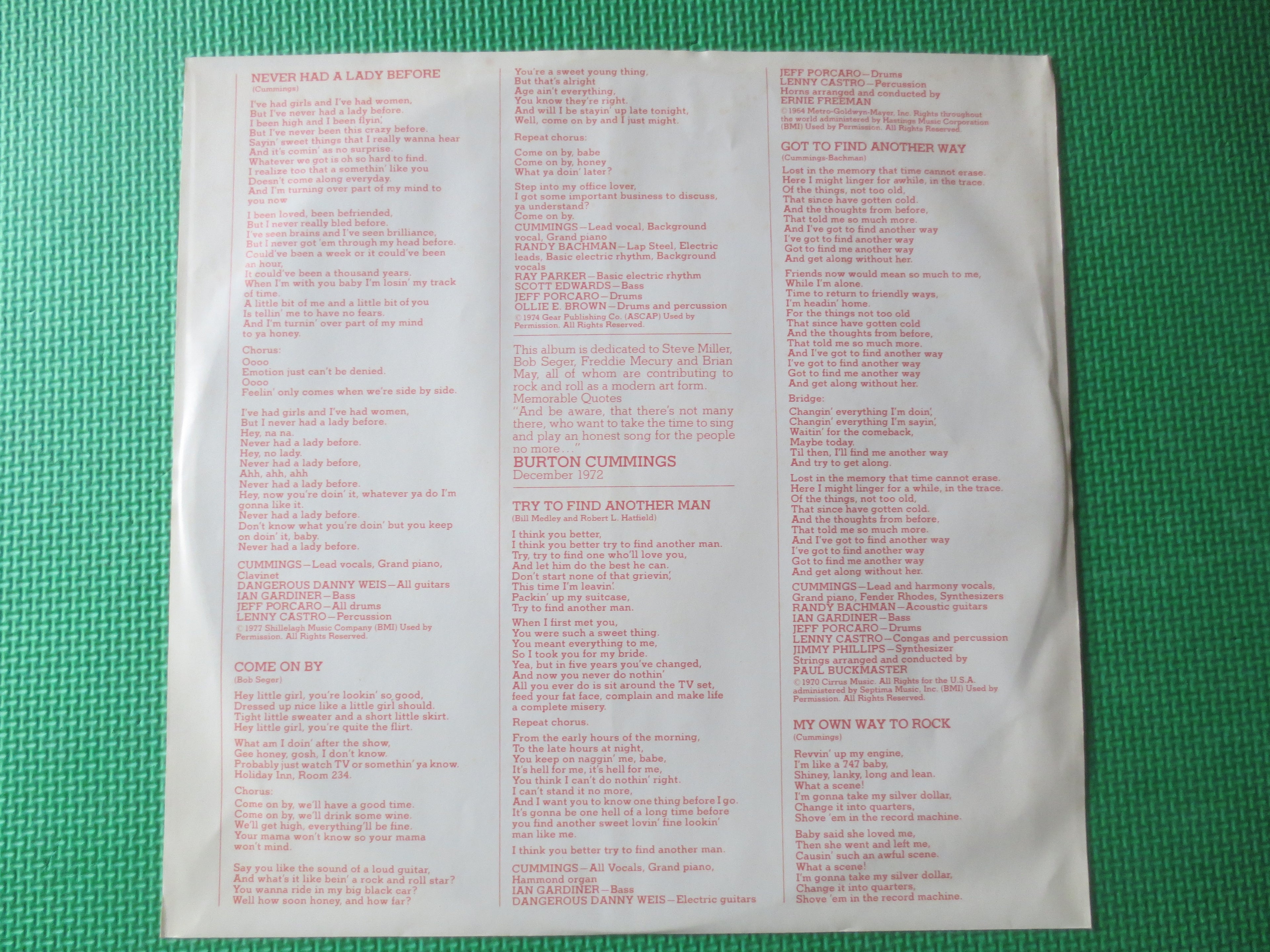 Burton Cummings – My Own Way to Rock (1977) Vinyl LP