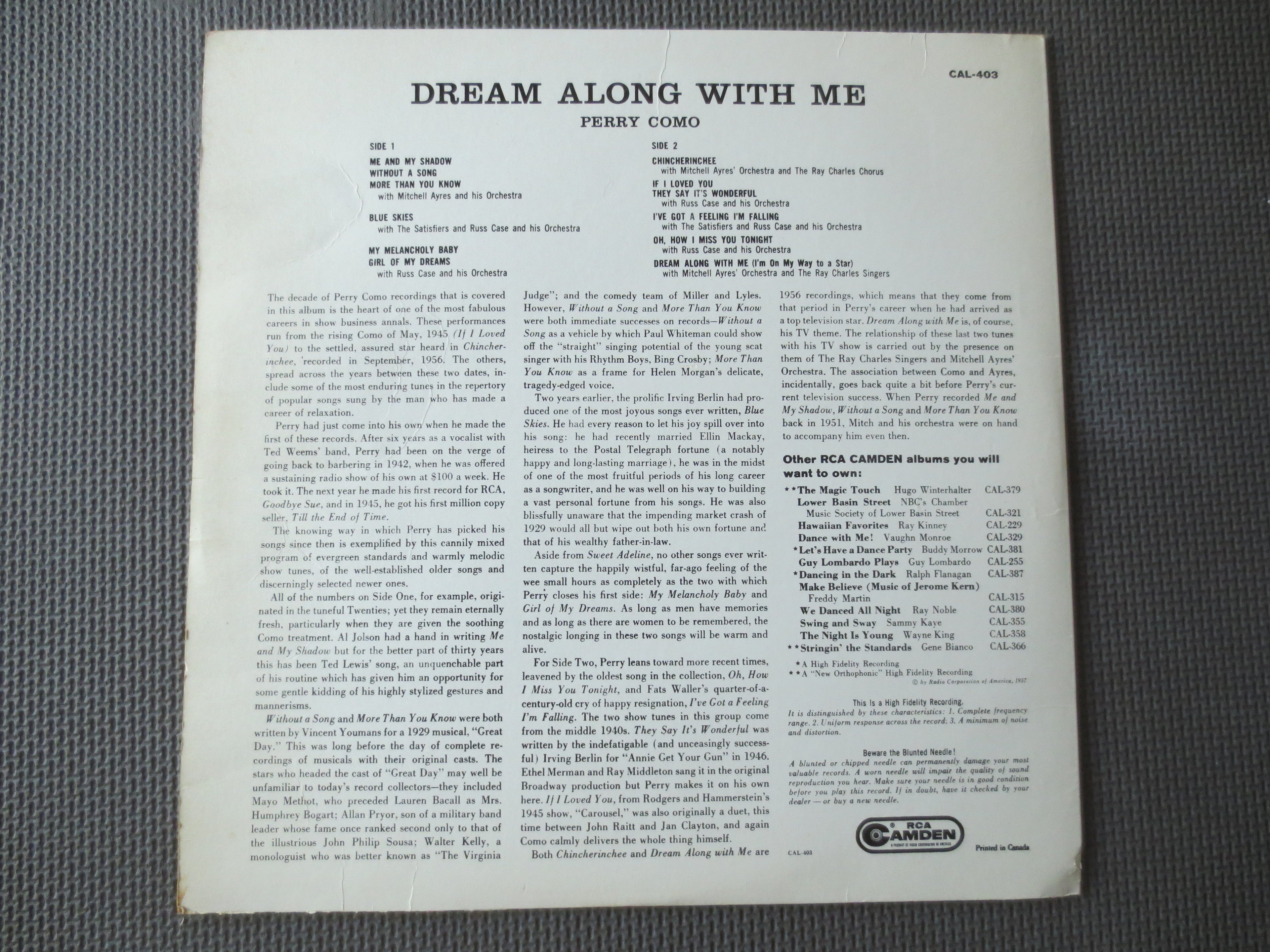 Perry Como – Dream Along with Me (1957) Vinyl LP