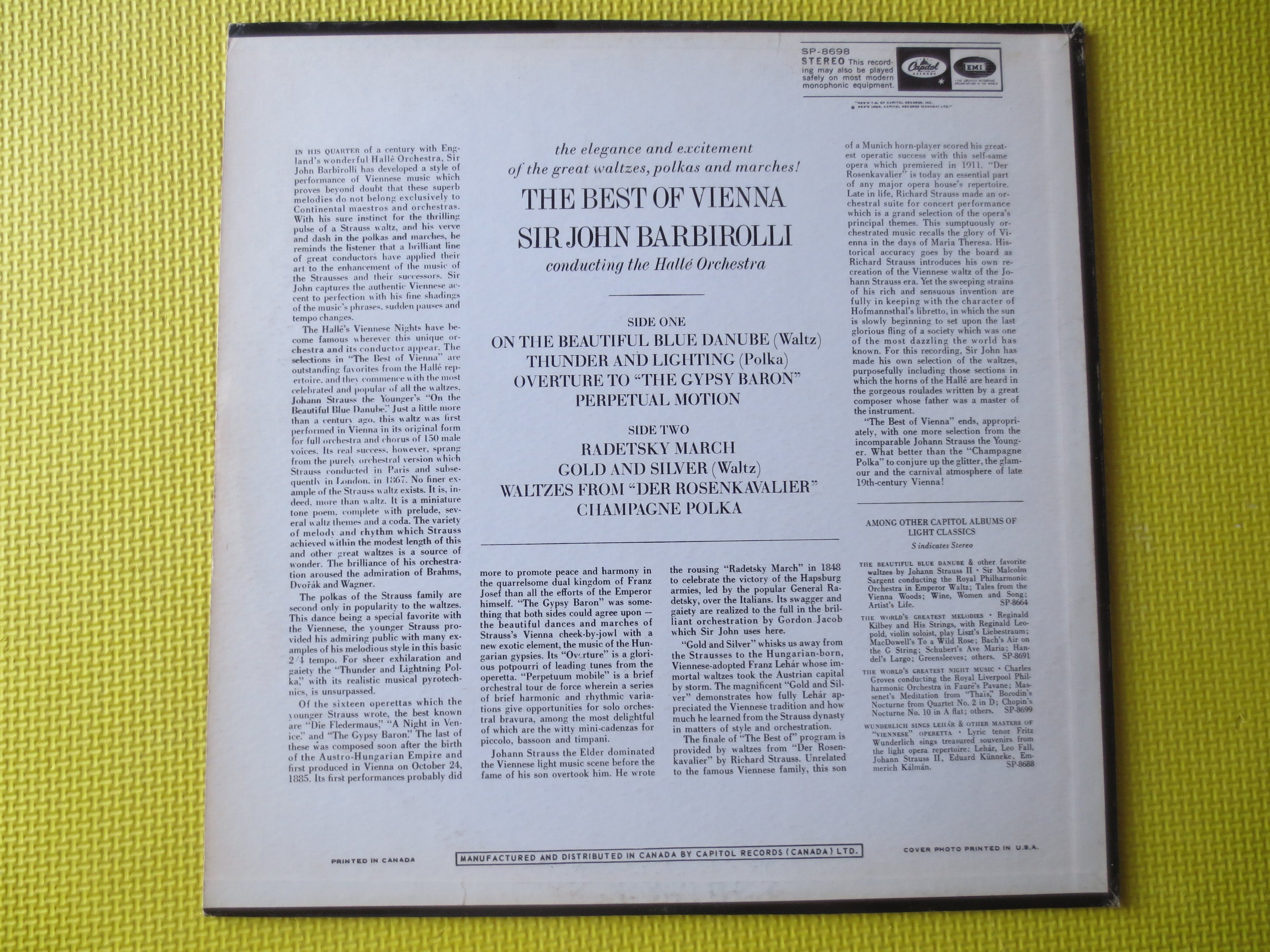 Sir John Barbirolli – The Best of Vienna (1969) Vinyl LP