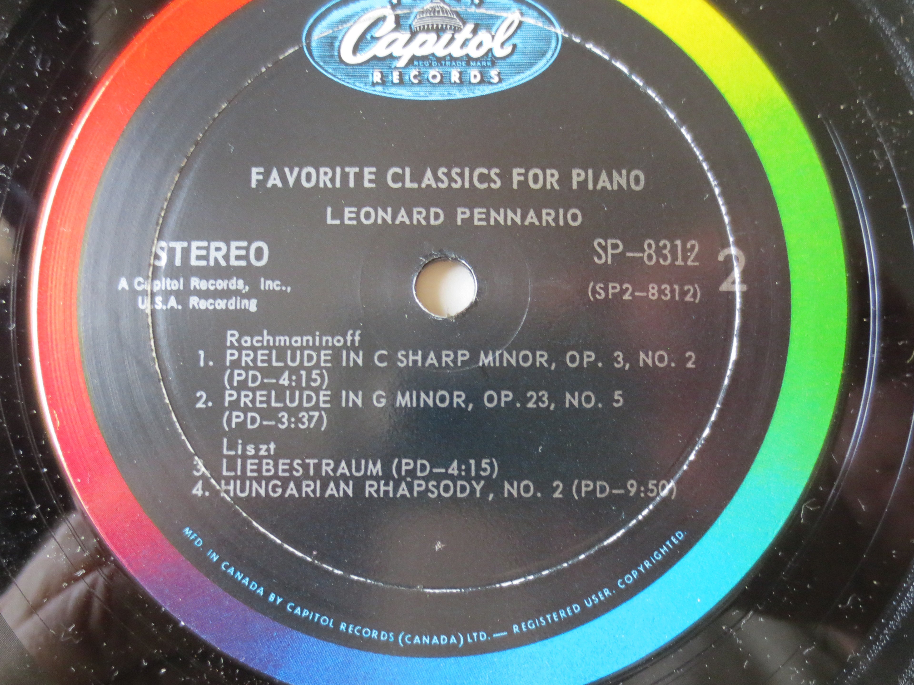 Leonard Pennario – Pennario Plays Favorite Classics for Piano (1959) Vinyl LP
