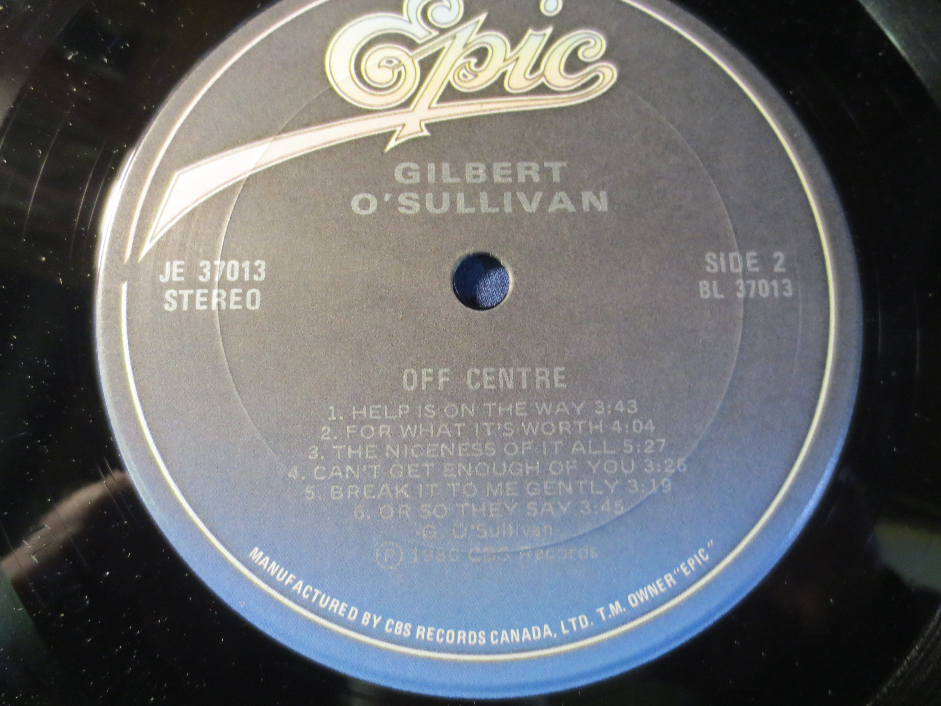 GILBERT O'SULLIVAN, Off Centre, Vintage Album, 1980 Record, Vinyl Lp