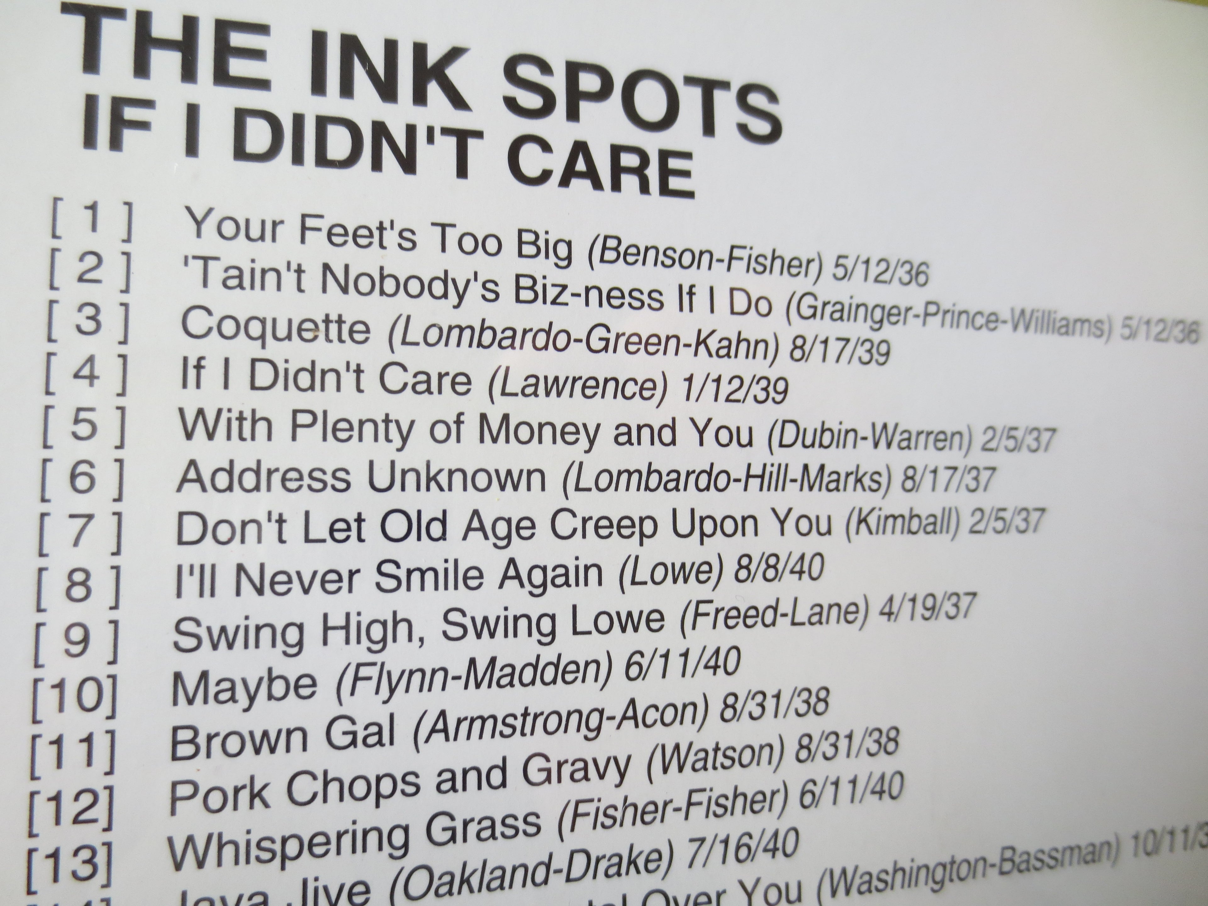 The Ink Spots – If I Didn't Care (1999) CD