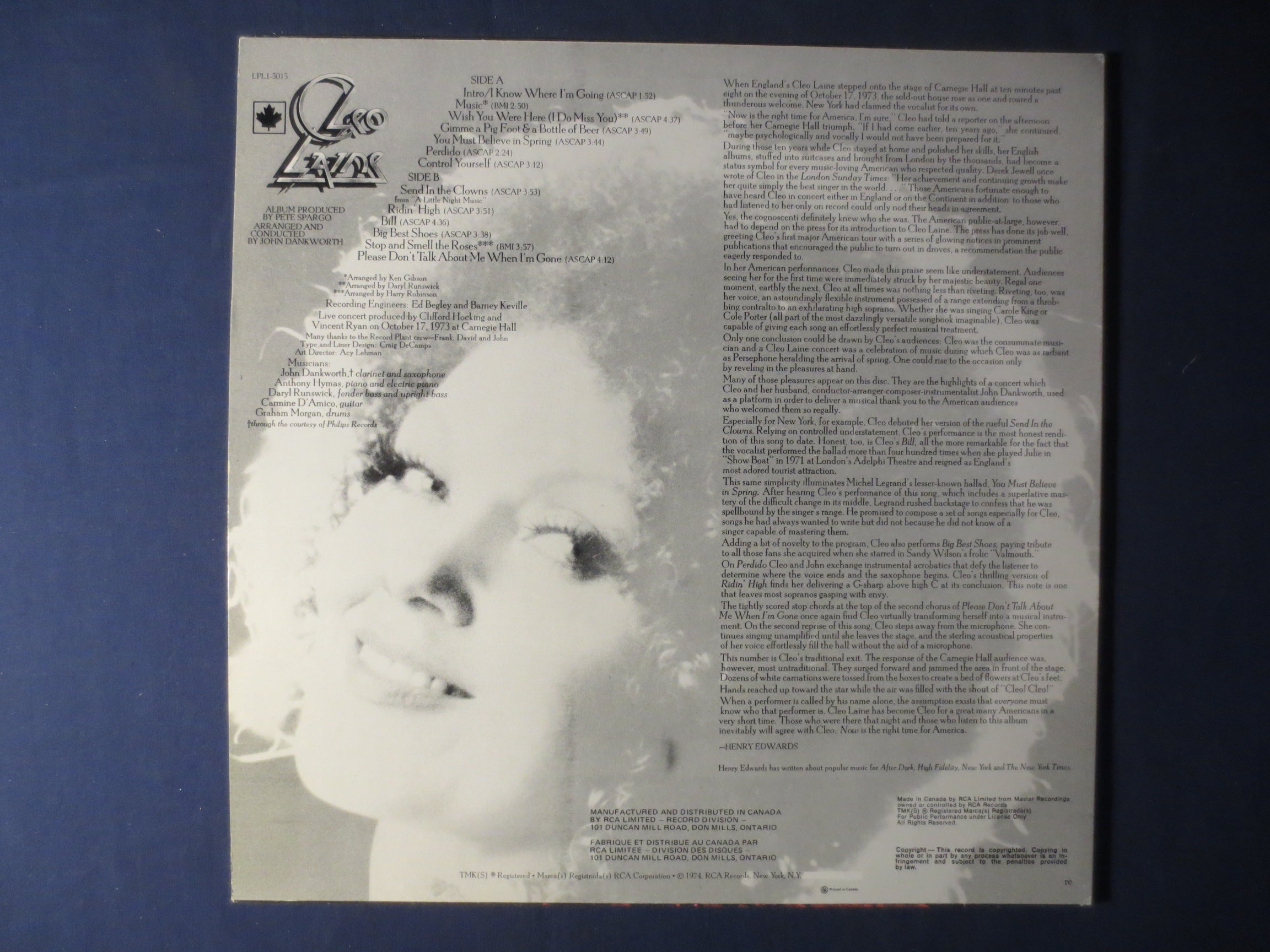 Cleo Laine – Live at Carnegie Hall (1974) Vinyl LP