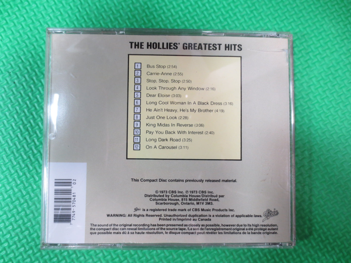 The HOLLIES, GREATEST Hits, The Hollies Cd, The Hollies Lp, Vintage Compact Disc, Rock Cd, Rock Music Cd, Compact Discs