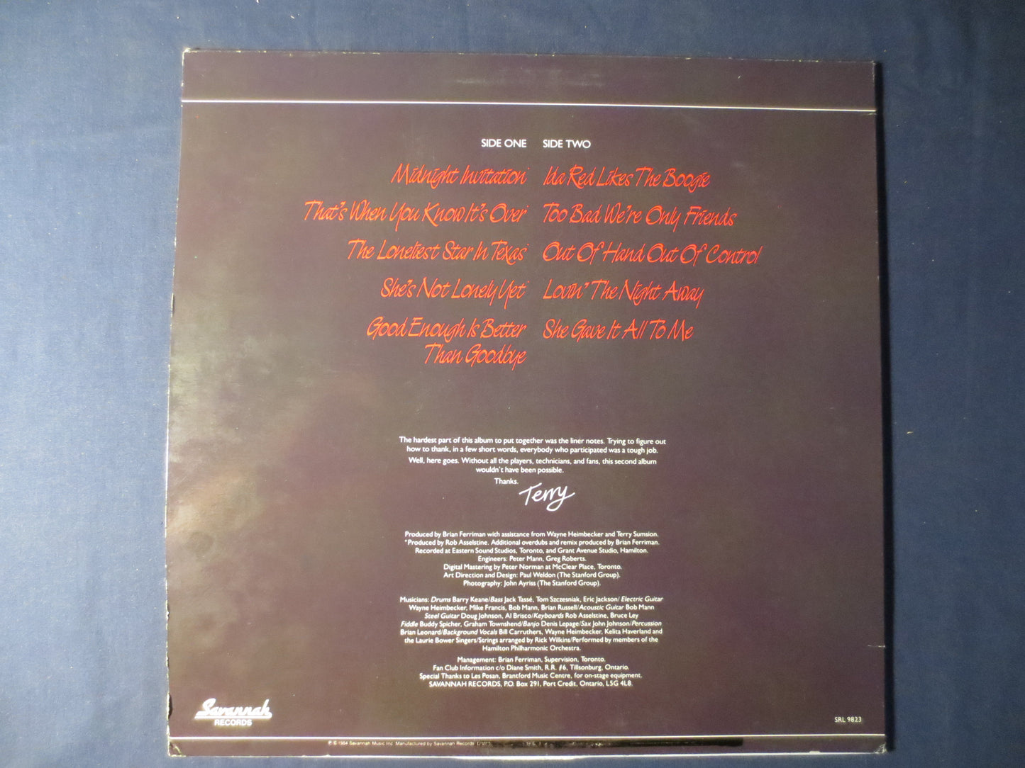 TERRY SUMSION, Midnight INVITATION, Terry Sumsion Record, Country Lps, Terry Sumsion Album, Terry Sumsion Lp, 1984 Records