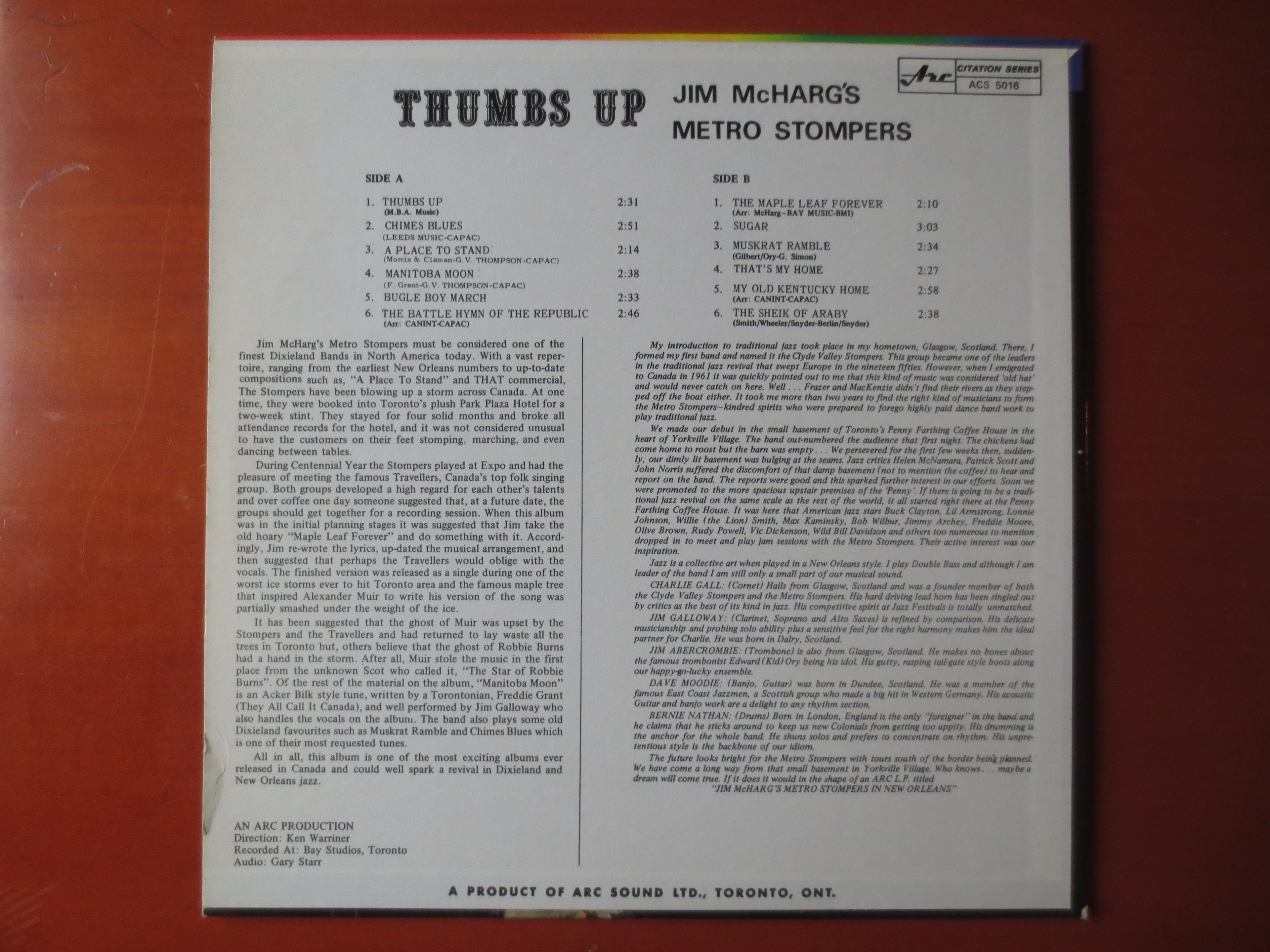 Jim McHarg & His Metro Stompers – Thumbs Up (1966) [Vinyl LP]