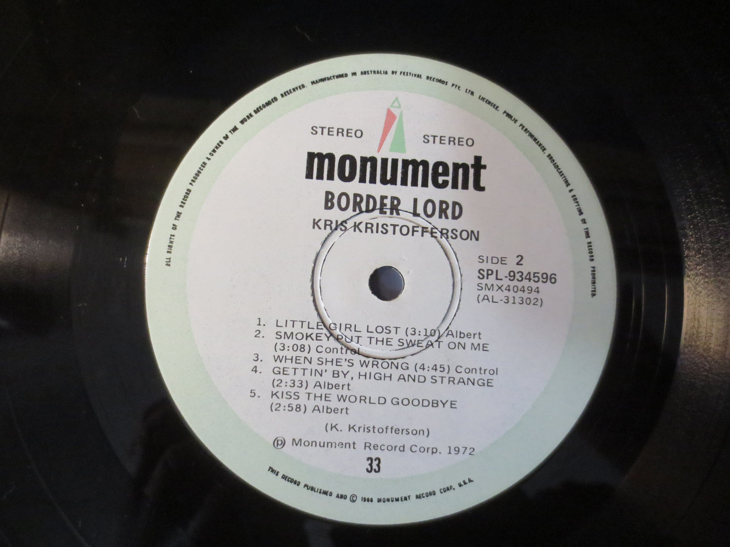 KRIS KRISTOFFERSON, BORDER Lord, Country Records, Country Music Lp, Classic Country Lp, Country Music Album, Vintage Records, 1977 Records
