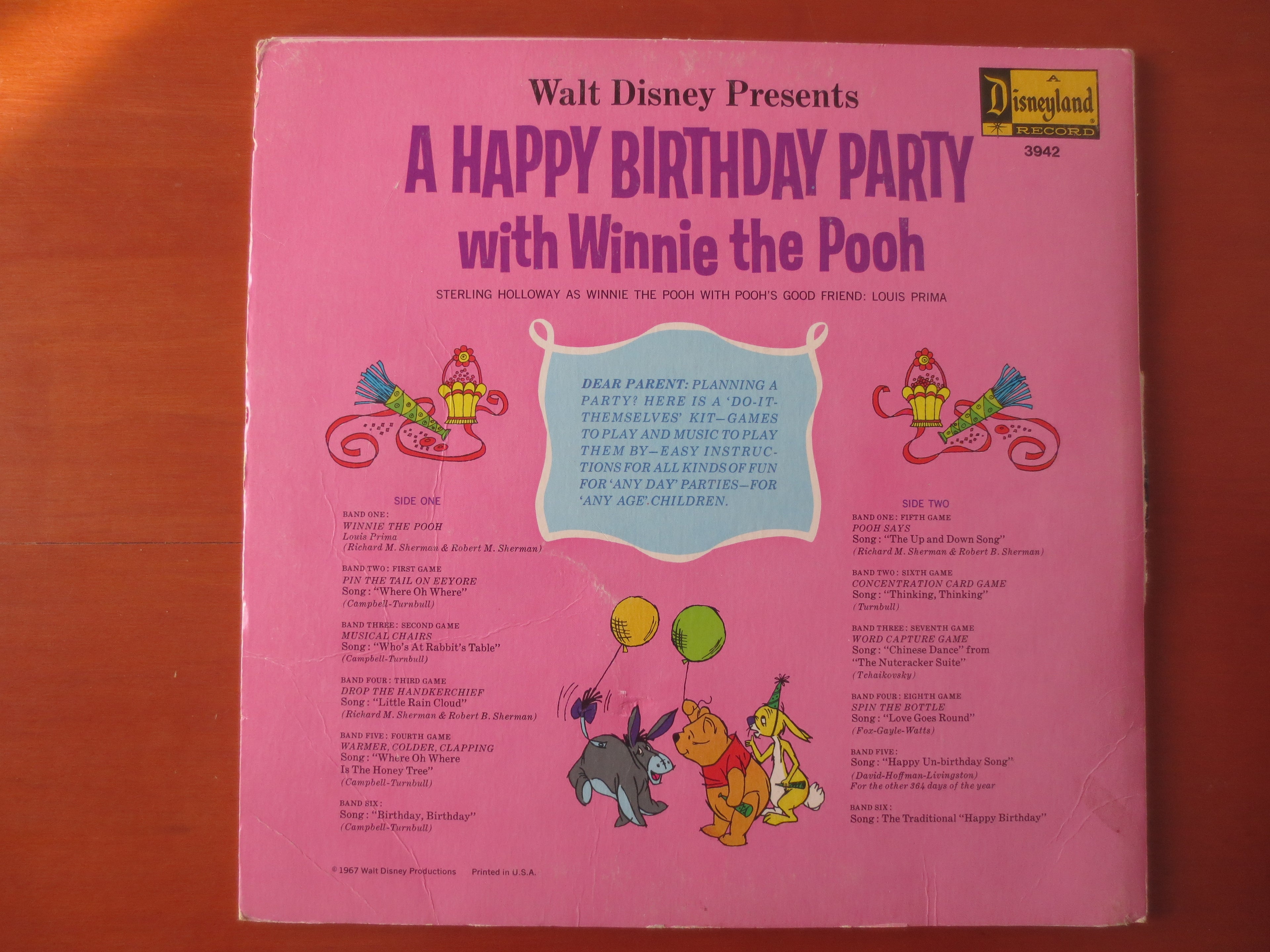 Disneyland – A Happy Birthday Party with Winnie the Pooh (1967) Vinyl LP