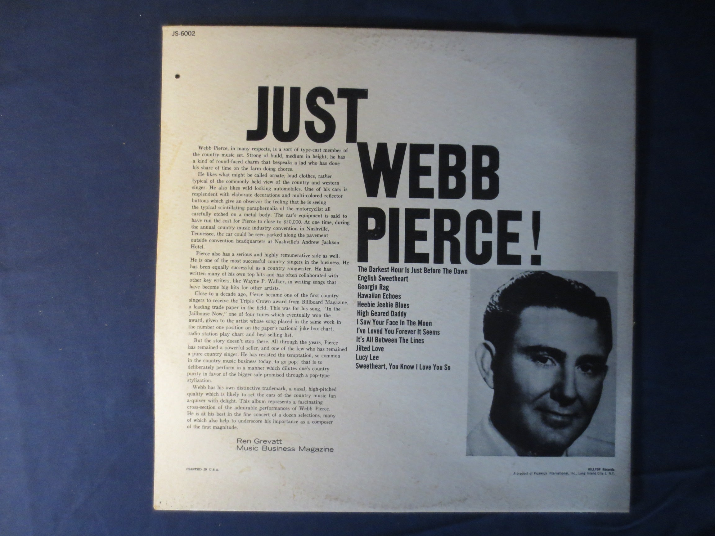Webb Pierce – Just Webb Pierce (1965) Vinyl LP