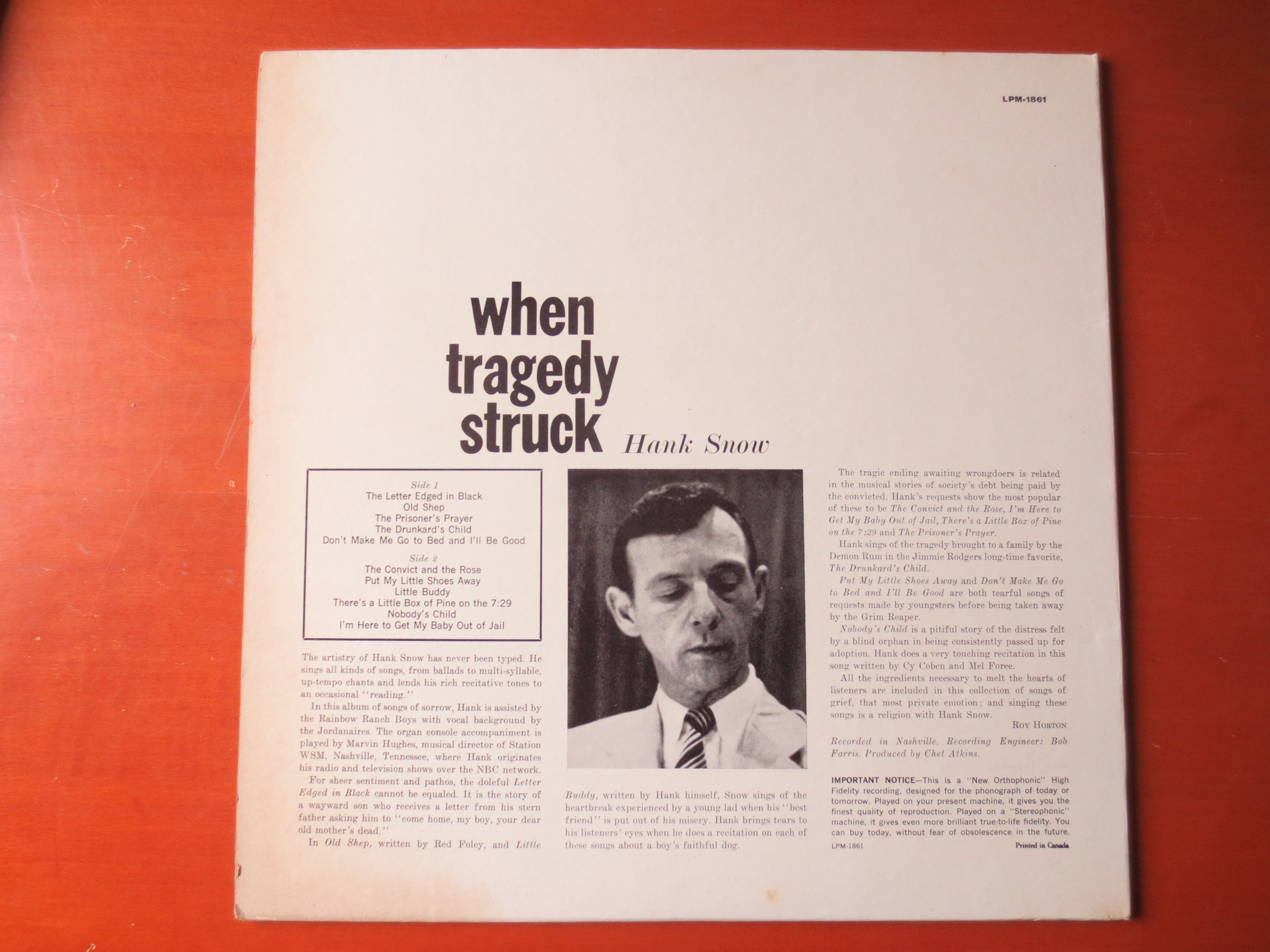 Hank Snow – When Tragedy Struck (1959) Vinyl LP