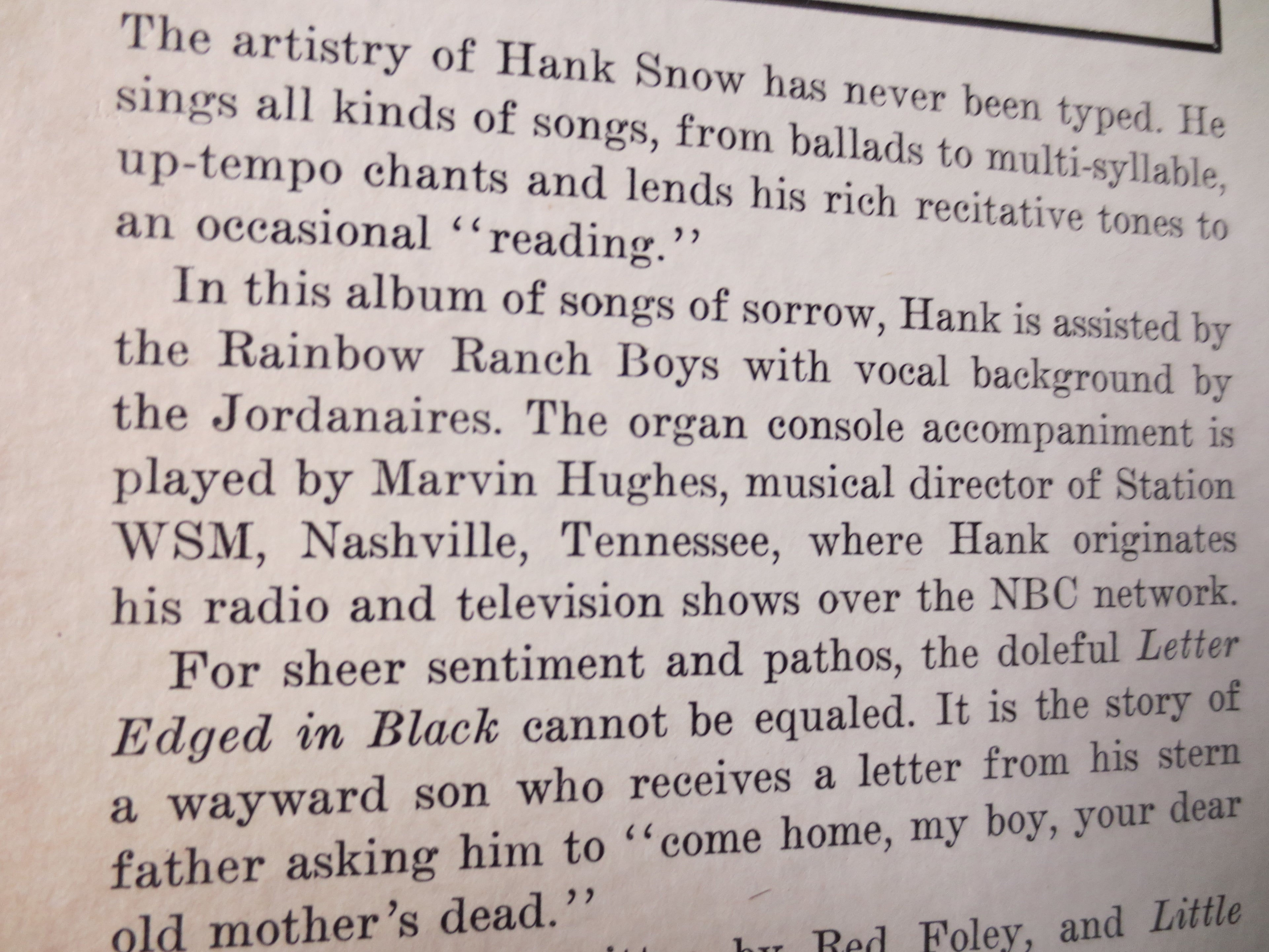 Hank Snow – When Tragedy Struck (1959) Vinyl LP