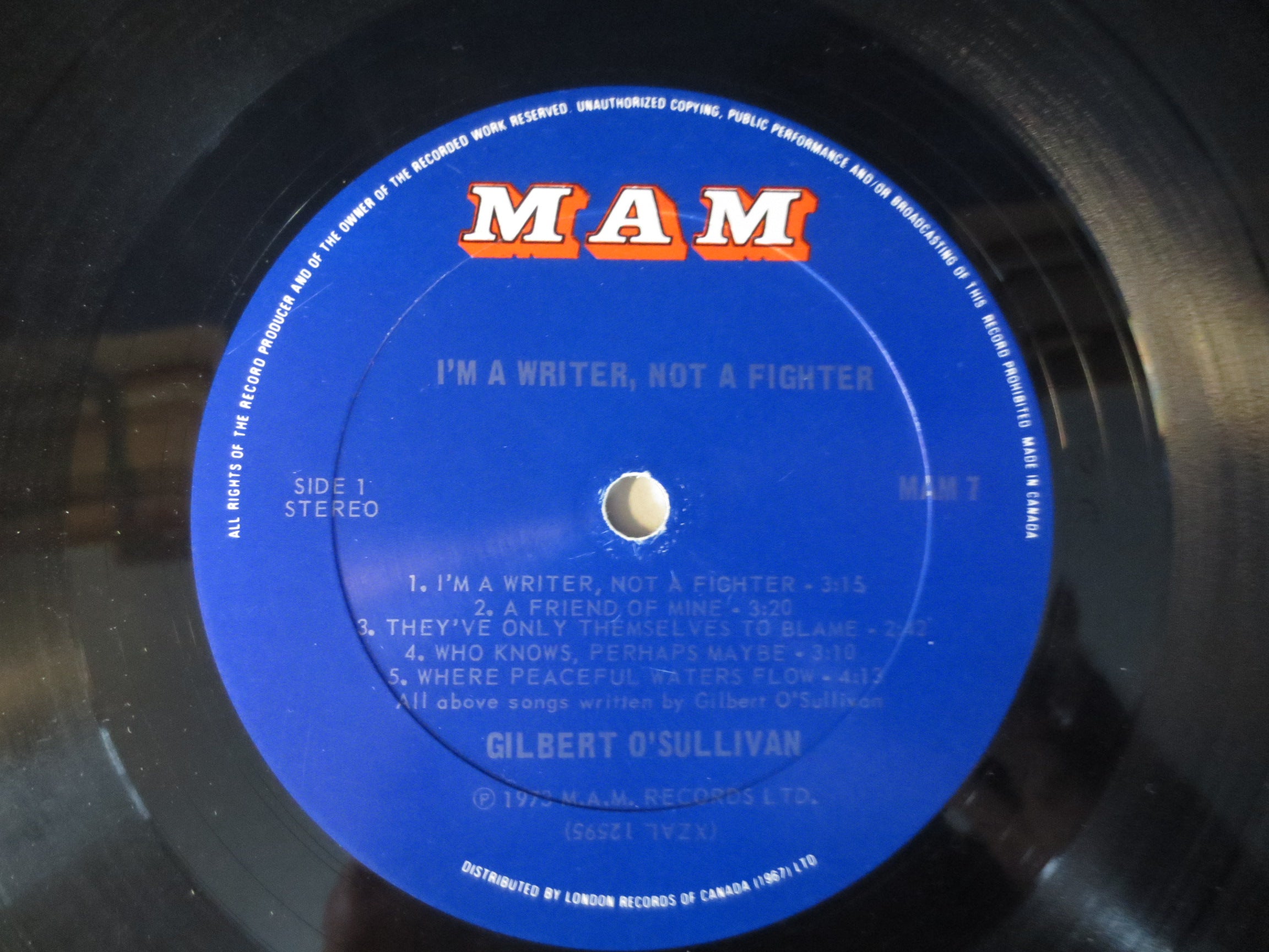 GILBERT O'SULLIVAN, I'm A Writer Not A Fighter, Vintage Album, 1973 Record, Vinyl Lp