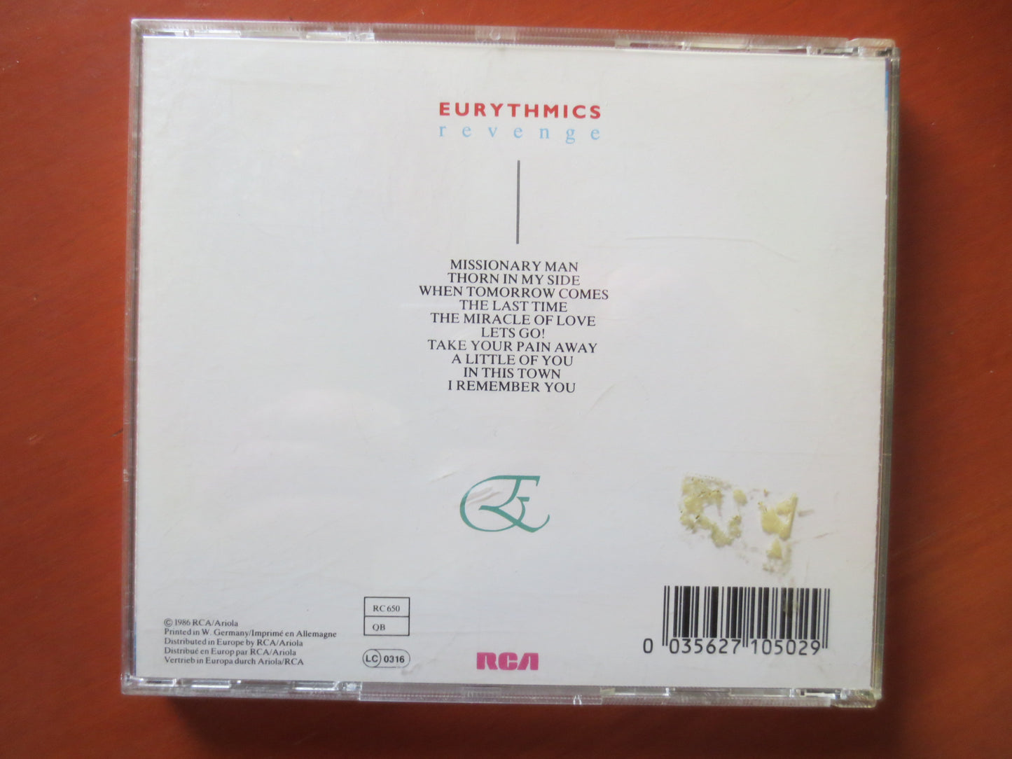 EURYTHMICS, Revenge, EURYTHMICS Cd, EURYTHMICS Lp, Rock Cd, Rock Music Cd, Vintage Compact Disc,  Pop Cd, 1986 Compact Discs