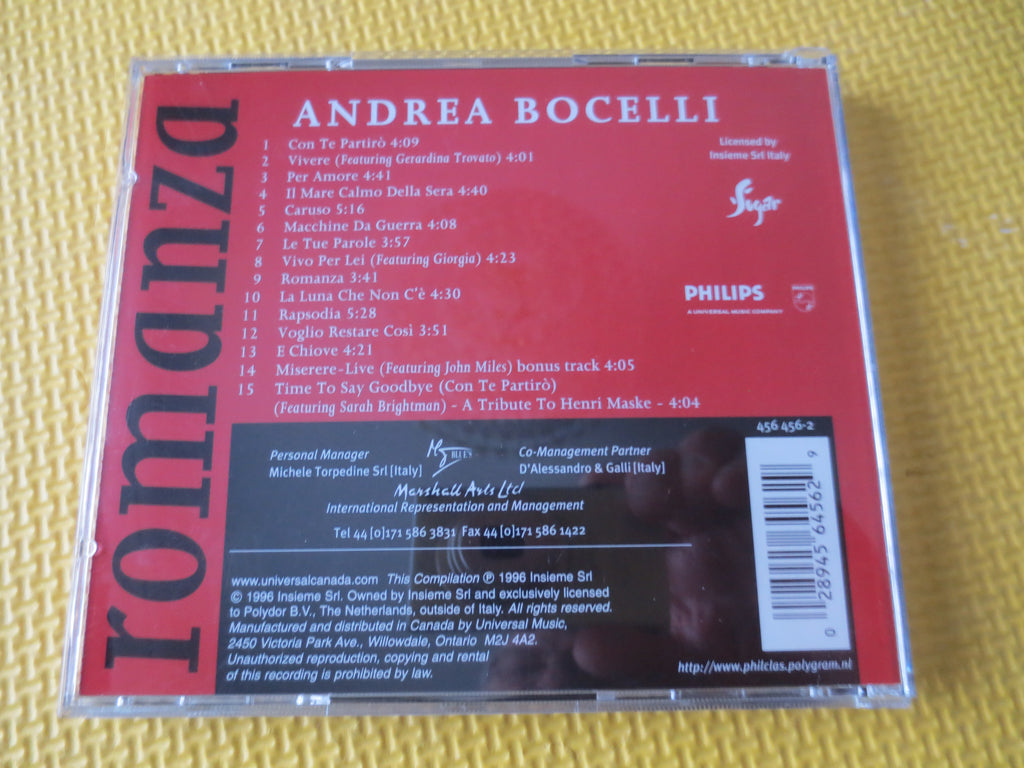 ANDREA BOCELLI, ROMANZA, Andrea Bocelli Cd, Opera Cd, Andrea Bocelli Album, Andrea Bocelli Music, Opera Music, Cd, Compact Discs
