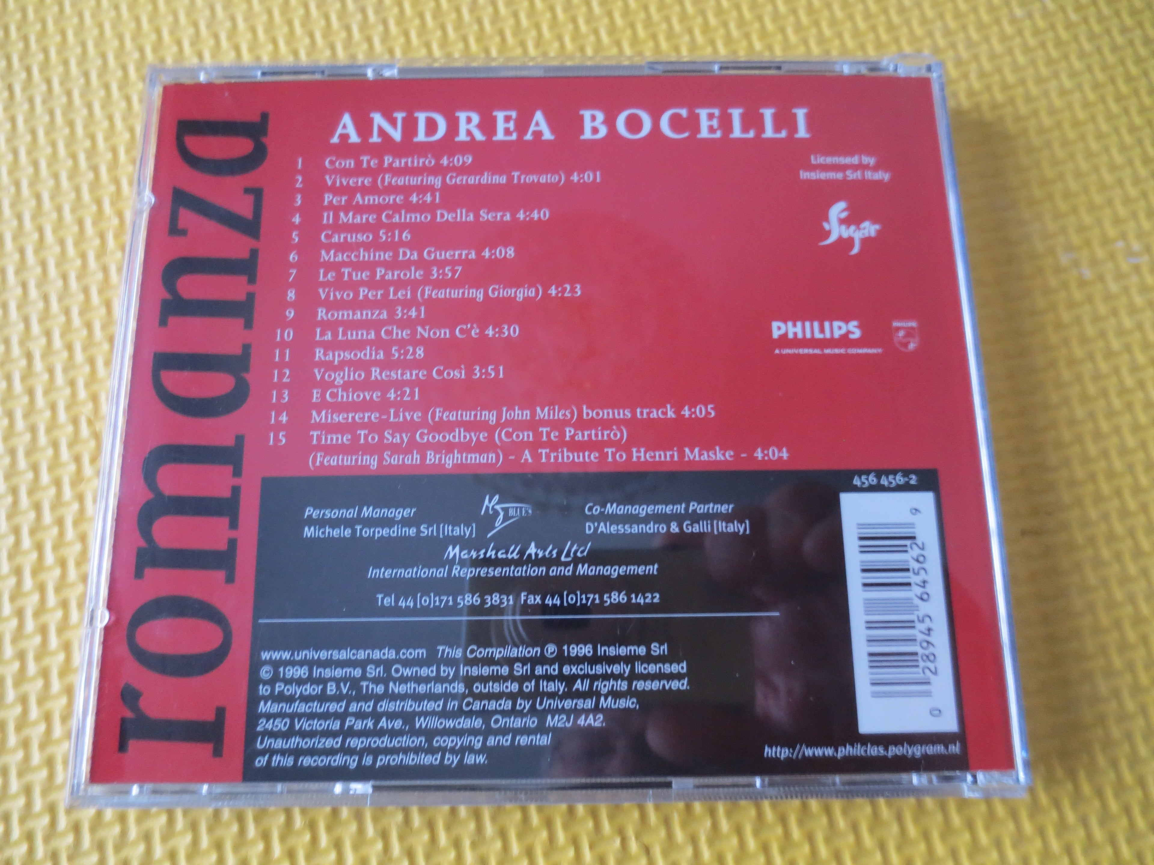 ANDREA BOCELLI, ROMANZA, Andrea Bocelli Cd, Opera Cd, Andrea Bocelli Album, Andrea Bocelli Music, Opera Music, Cd, Compact Discs