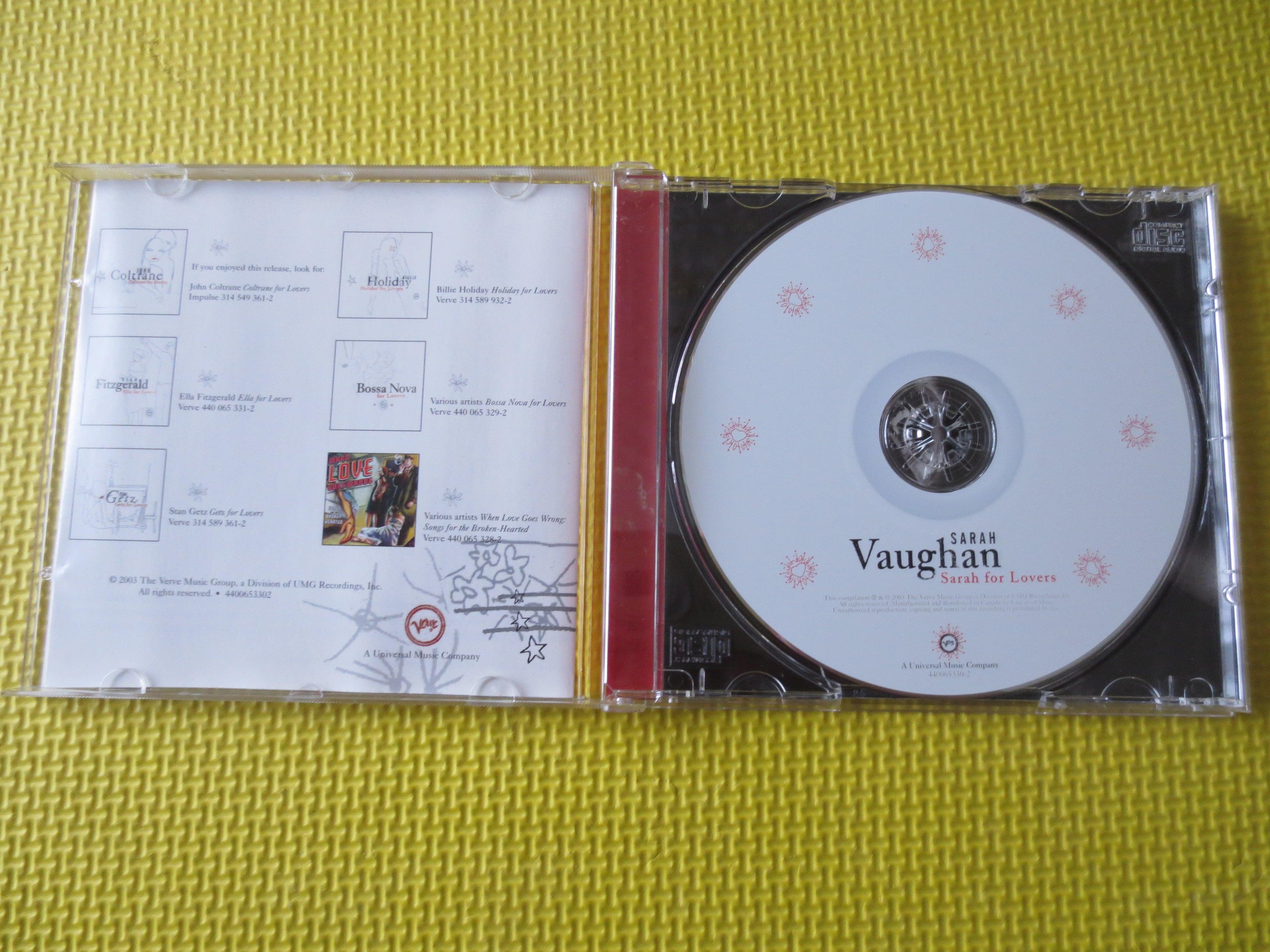 SARAH VAUGHAN, Sarah For Lovers, Jazz Album, 2003 Compact Disc, Vintage Cd