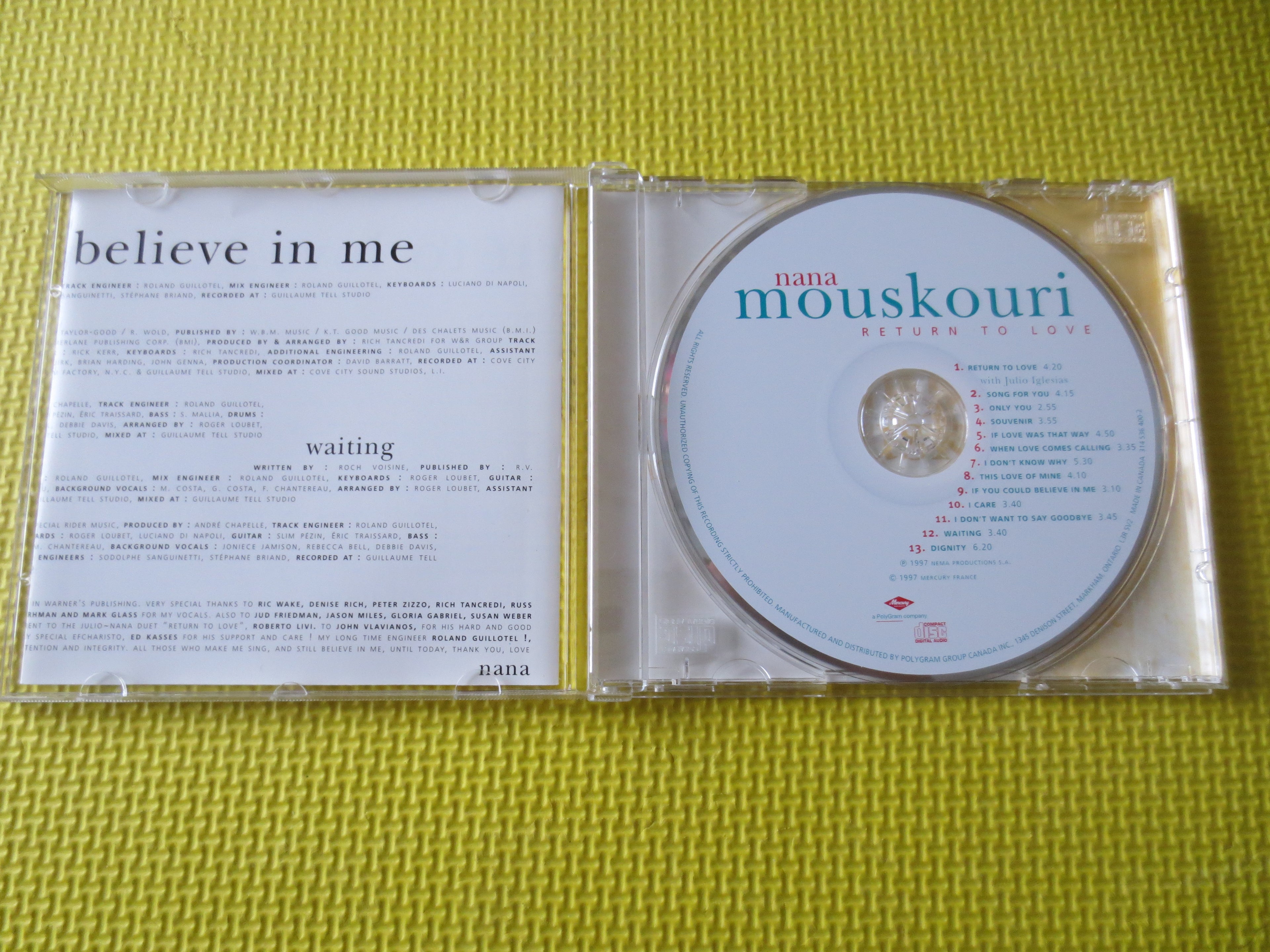 NANA MOUSKOURI, Return to Love, Classical Music, 1997 Compact Disc, Vintage Cd