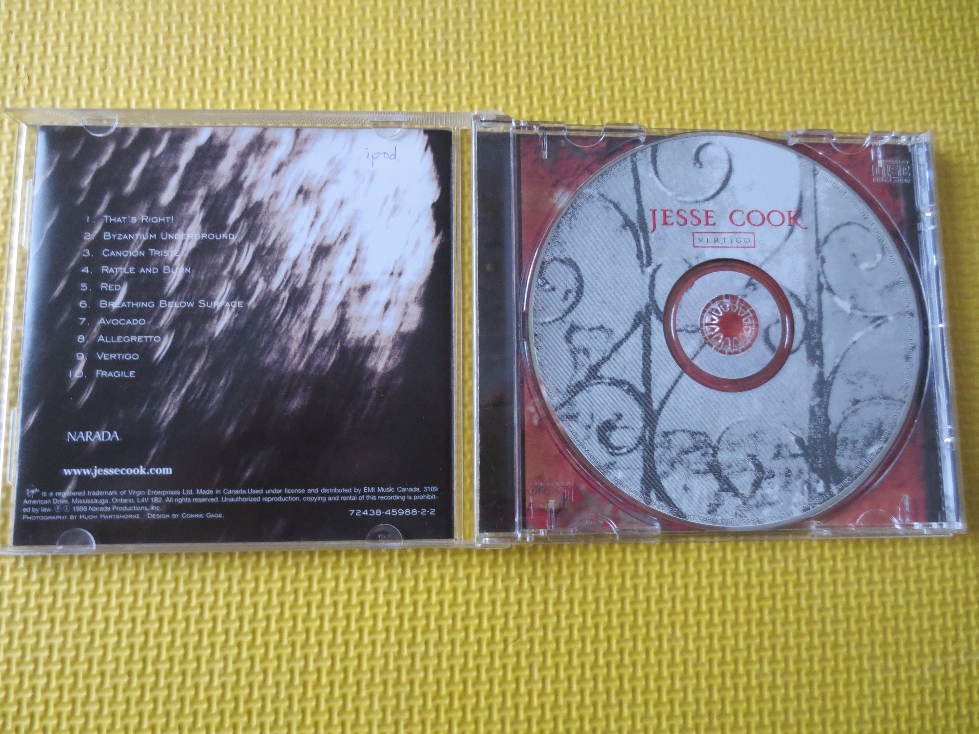 JESSE COOK, Vertigo, AUTOGRAPHED, 1998 Compact Disc, Vintage Cd
