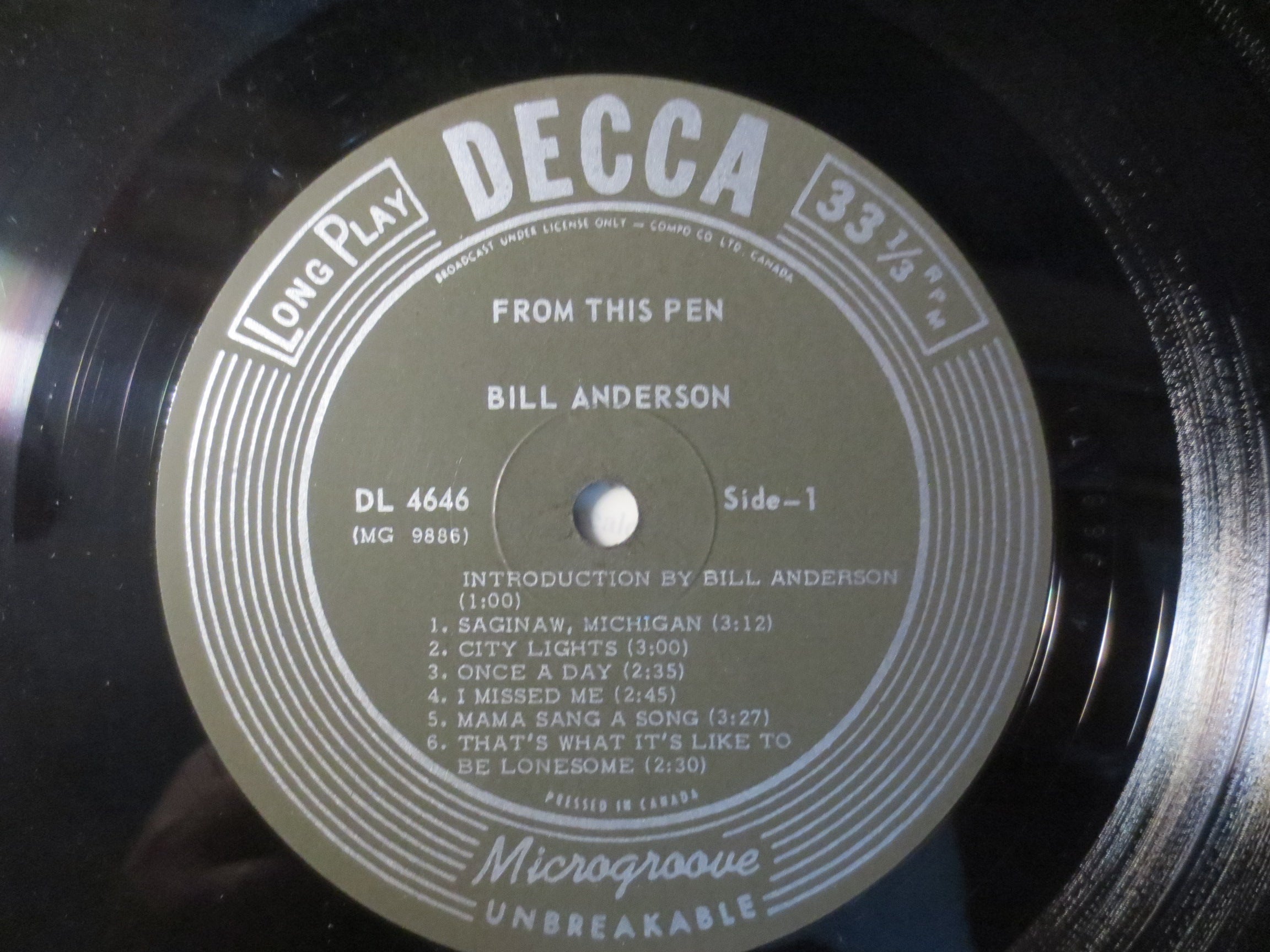 Bill Anderson – From This Pen (1965) Vinyl LP