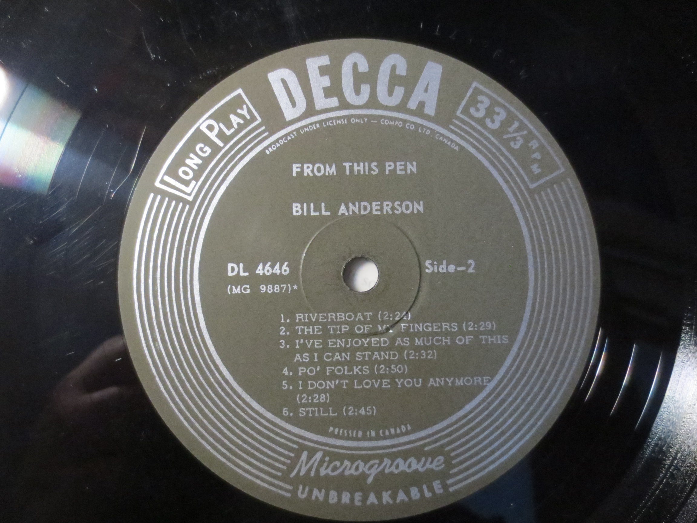 Bill Anderson – From This Pen (1965) Vinyl LP