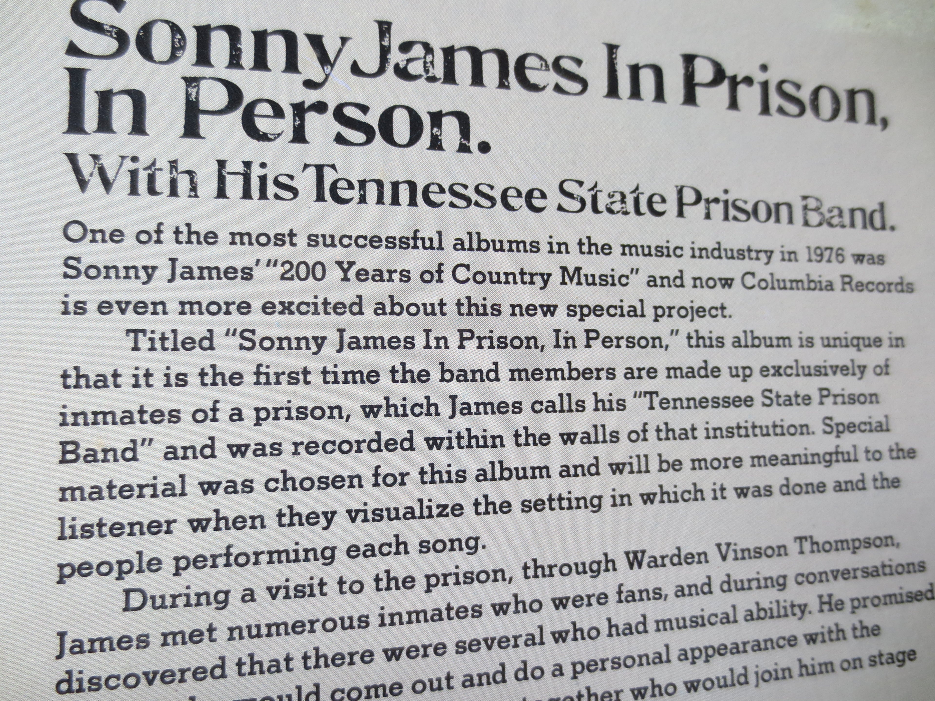 Sonny James – In Prison, In Person (1977) Vinyl LP