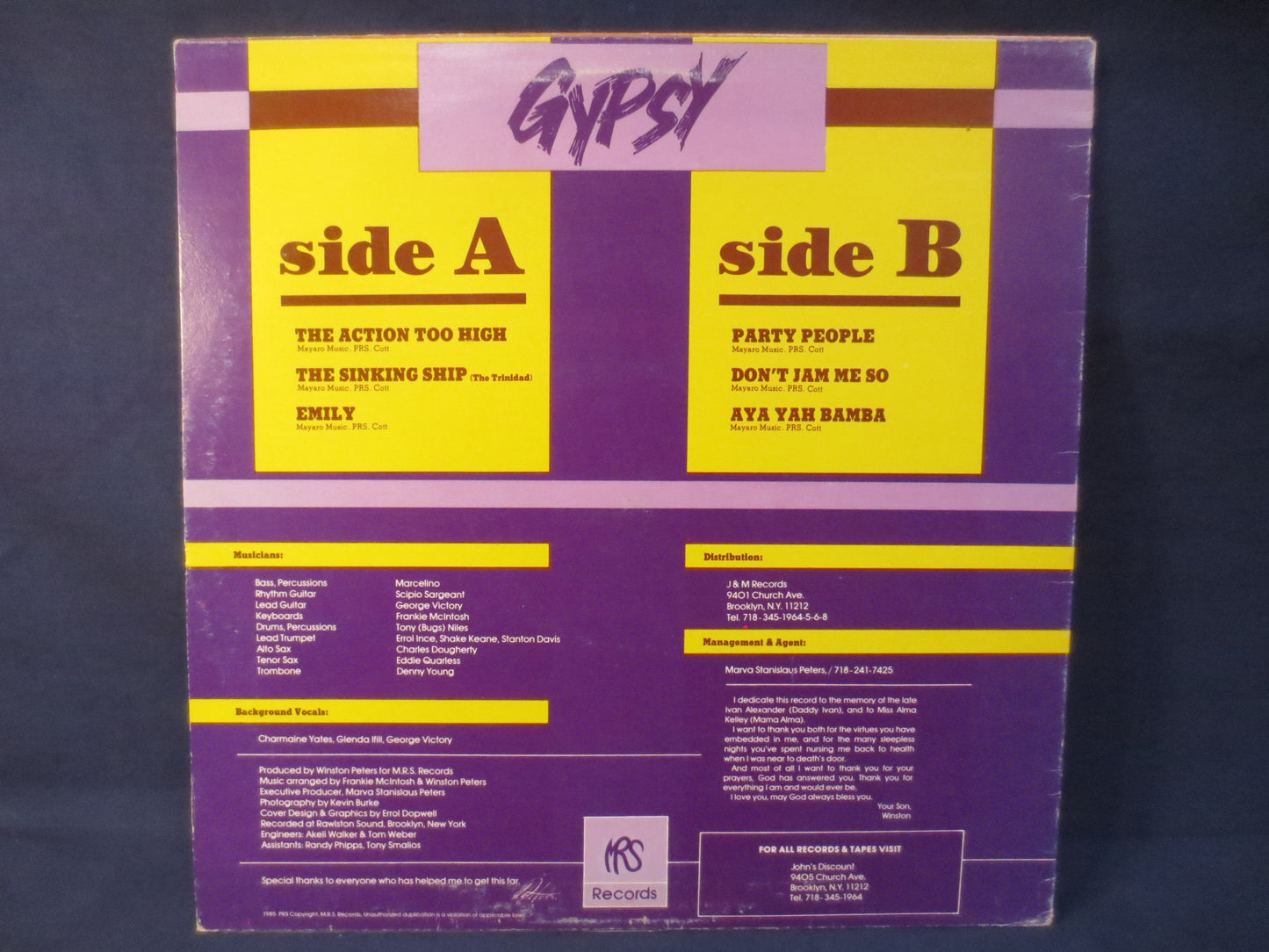 GYPSY, GYPSY Record, GYPSY Album, The ACTION Too High, Vintage Vinyl, Record Vinyl, Records, Vinyl Record, Vinyl Lp, 1985 Records
