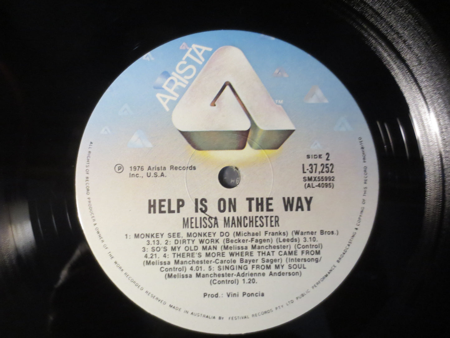 MELISSA MANCHESTER, Help Is On the Way, Vintage Vinyl, Record Vinyl, Records, Vinyl Records, Vinyl Albums, Lp, 1976 Records