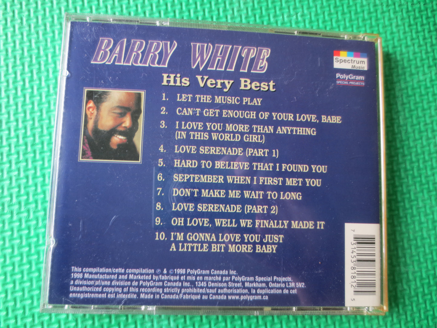 BARRY WHITE, His Very BEST, Barry White Cd, Soul Music Cd, Barry White lps, Music Cd, Pop Cd, Pop Music Cd, 1998 Compact Disc
