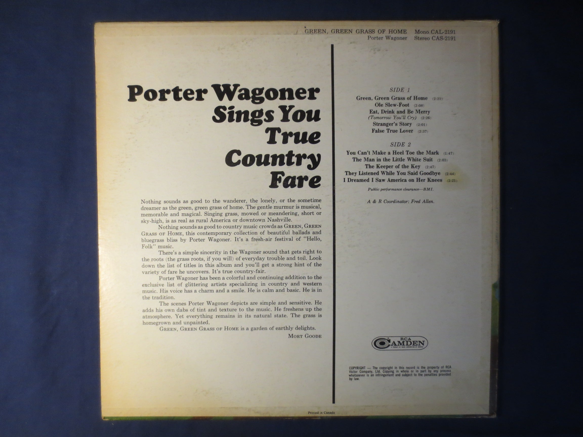 Porter Wagoner – Green, Green Grass of Home (1967) Vinyl LP