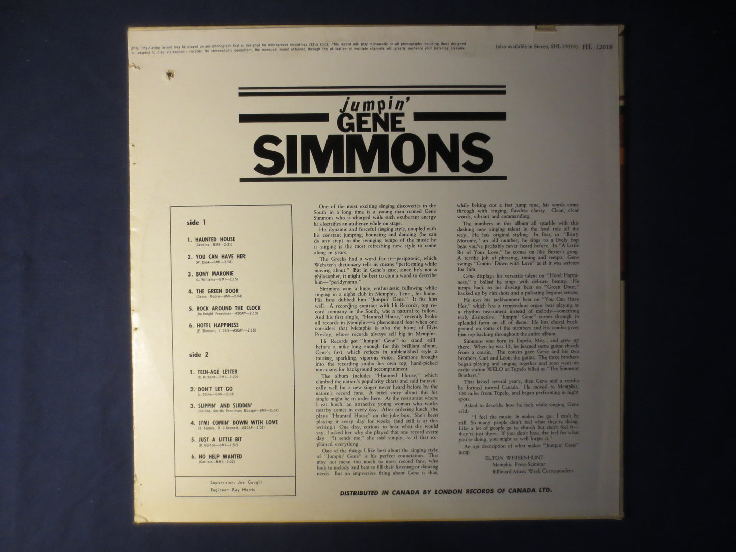 Gene Simmons Records, Jumpin' Gene Simmons, Haunted House Record, Haunted House Album, Rockabilly Records, Lp, 1964 Records