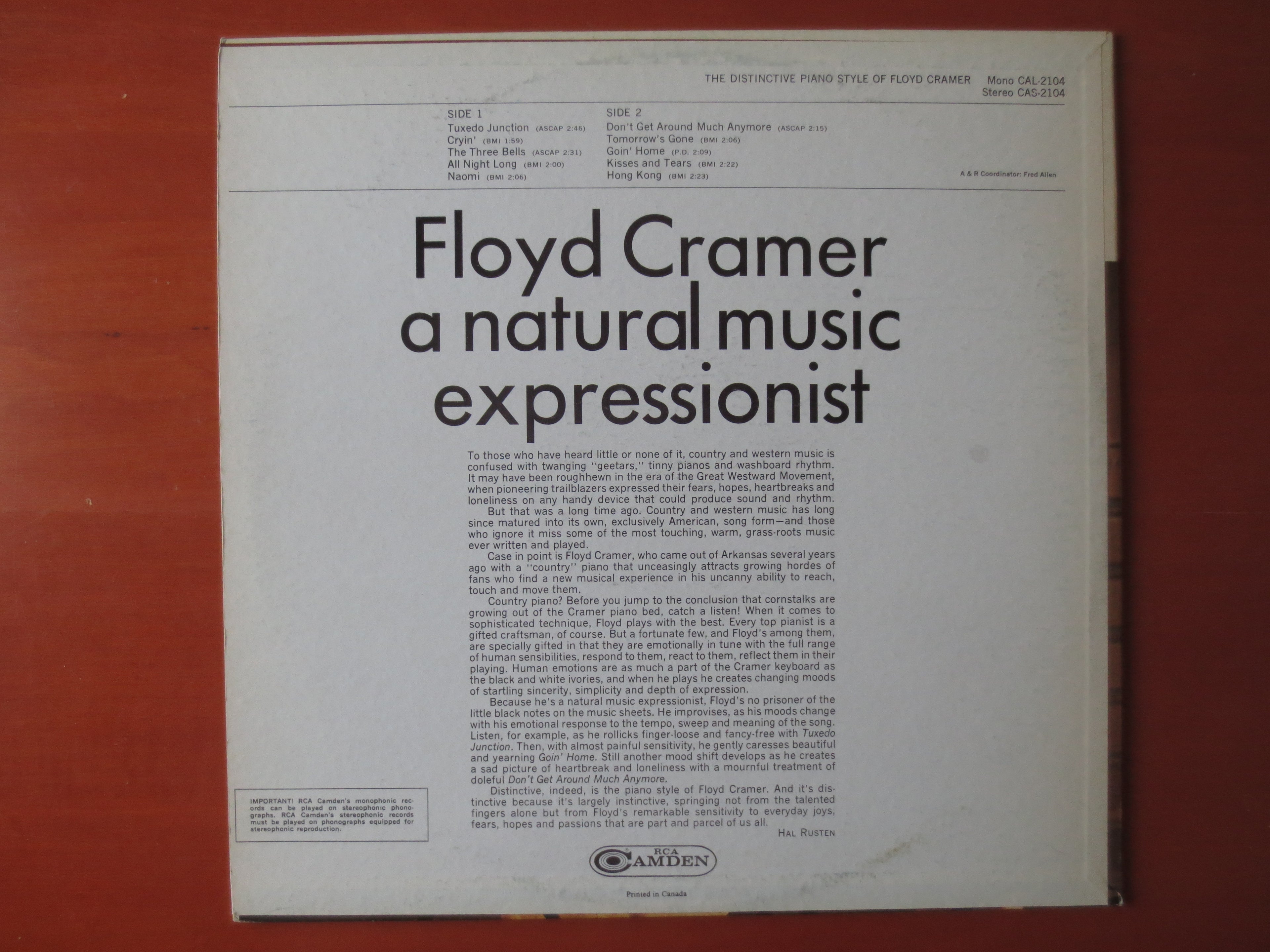 Floyd Cramer – The Distinctive Piano Style of Floyd Cramer (1966) Vinyl LP