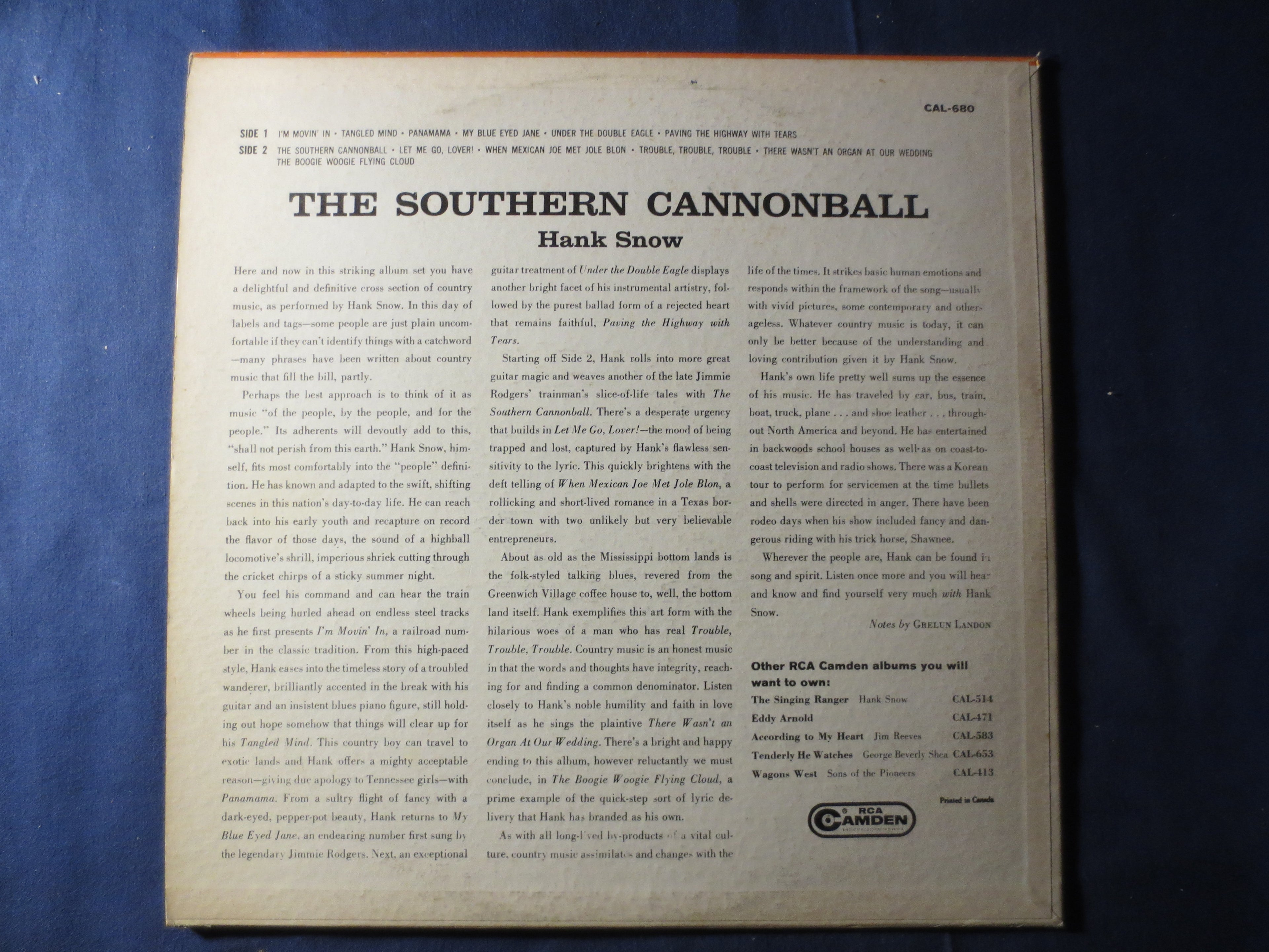 Hank Snow – The Southern Cannonball (1961) Vinyl LP