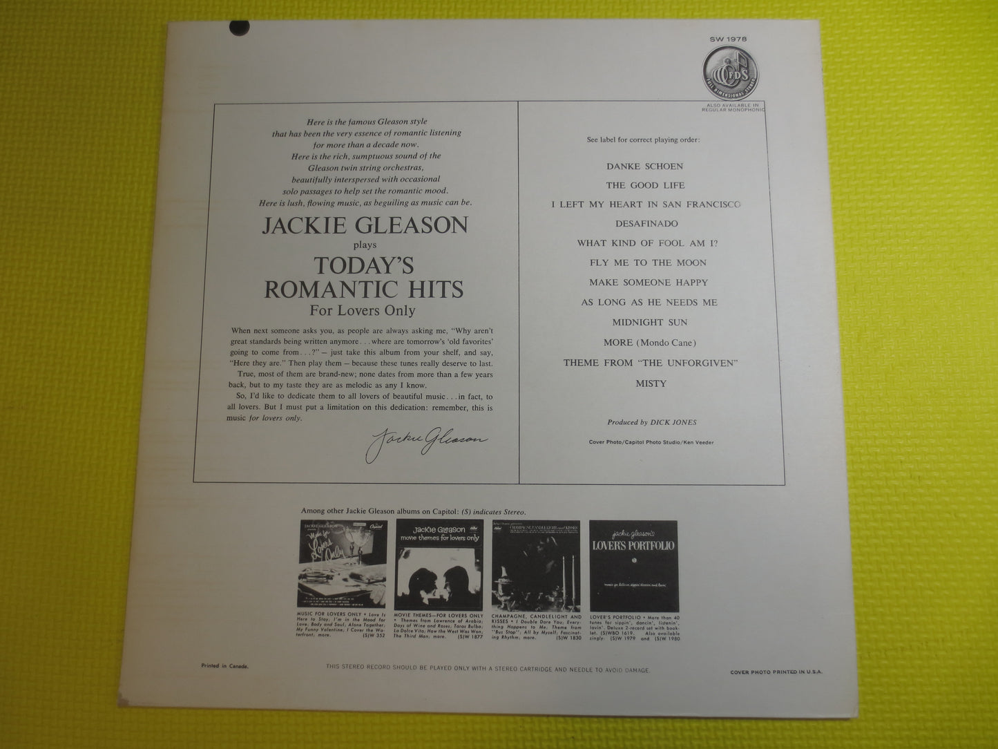 JACKIE GLEASON, Today's ROMANTIC Hits, Jazz Records, Vintage Vinyl, Jazz Lp, Jazz Vinyl, Records, Jazz Albums, 1963 Records