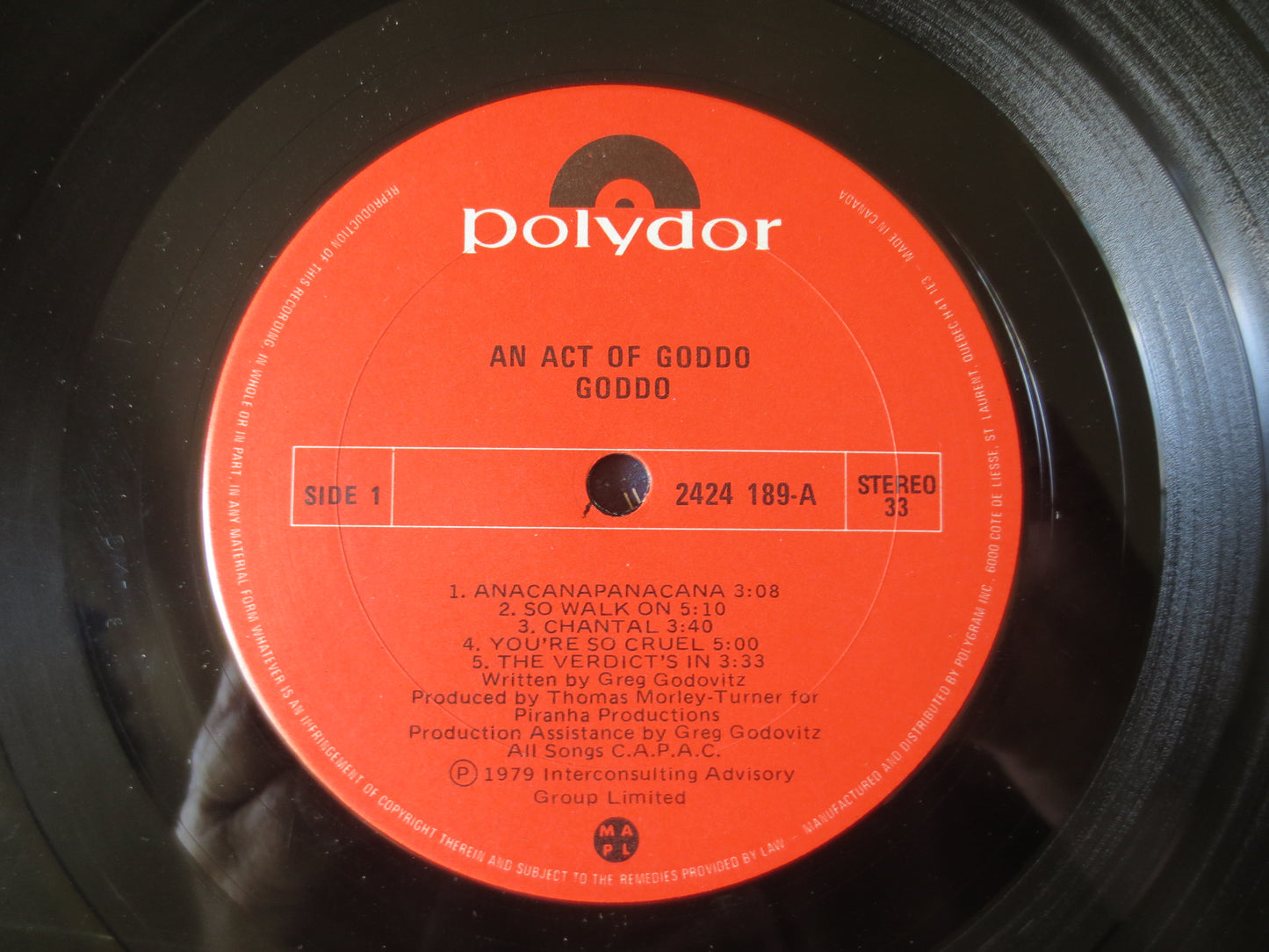 GODDO, An ACT of GODDO, Rock Records, Goddo Albums, Goddo lps, Vintage Vinyl, Vinyl Record, Vinyl, Rock lps, 1979 Records