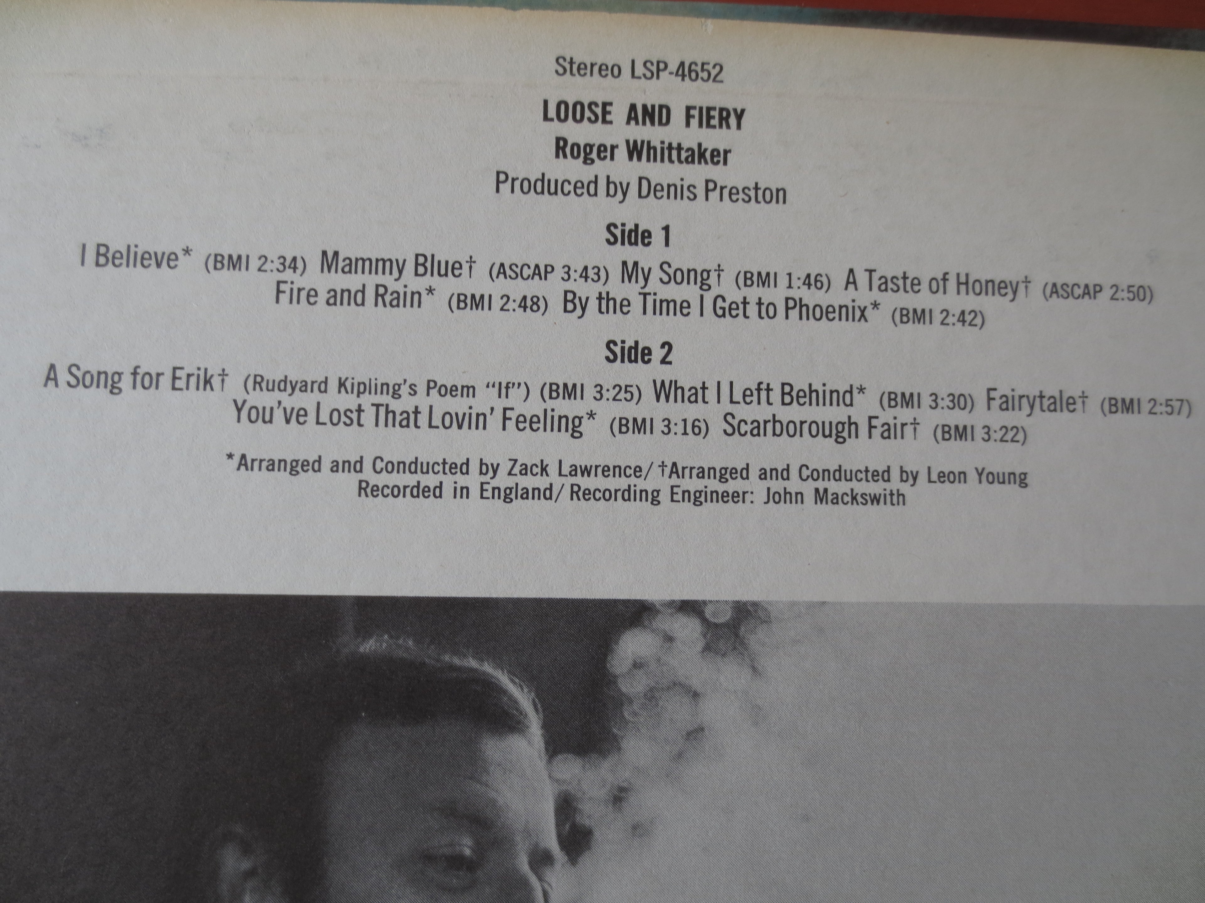 Roger Whittaker – Loose and Fiery (1972) Vinyl LP