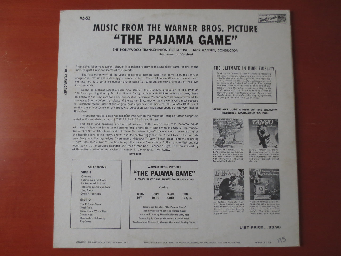 The PAJAMA GAME, SOUNDTRACK Records, Doris Day Music, Jack Hansen, Jack Hansen Records, Jack Hansen Albums, 1957 Records