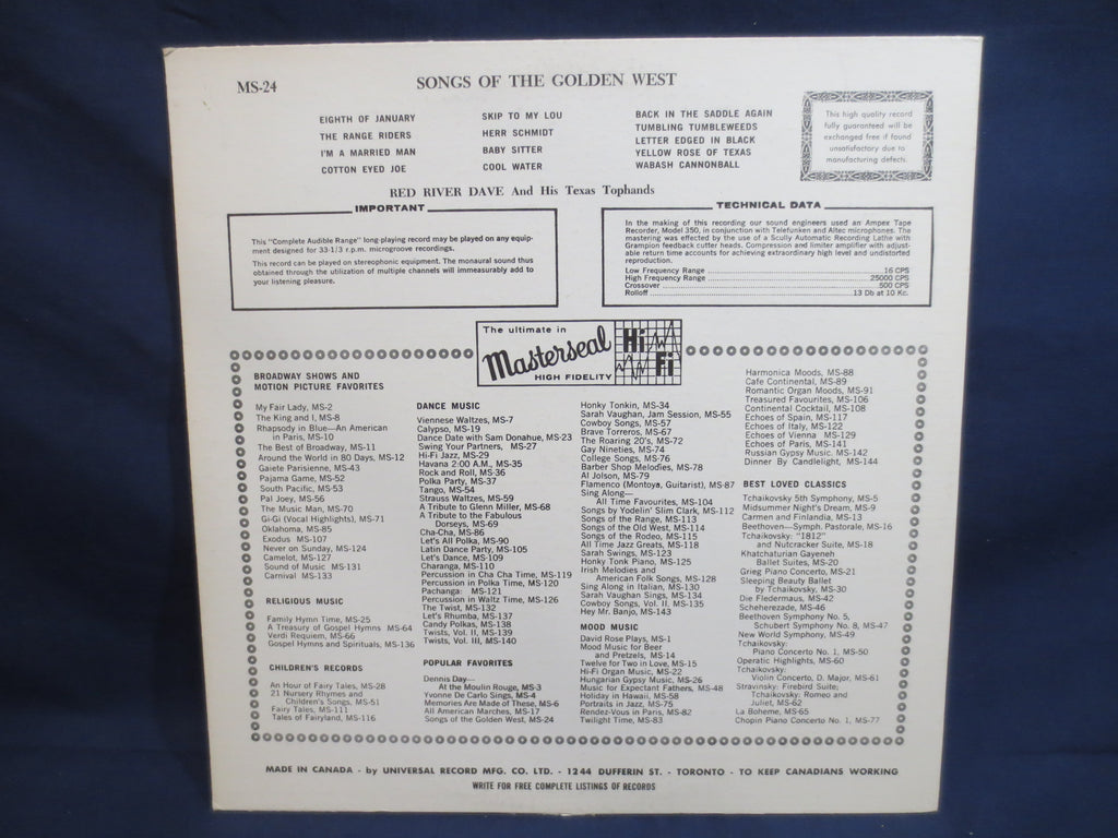 Red River Dave – Songs of the Golden West (1957) Vinyl LP