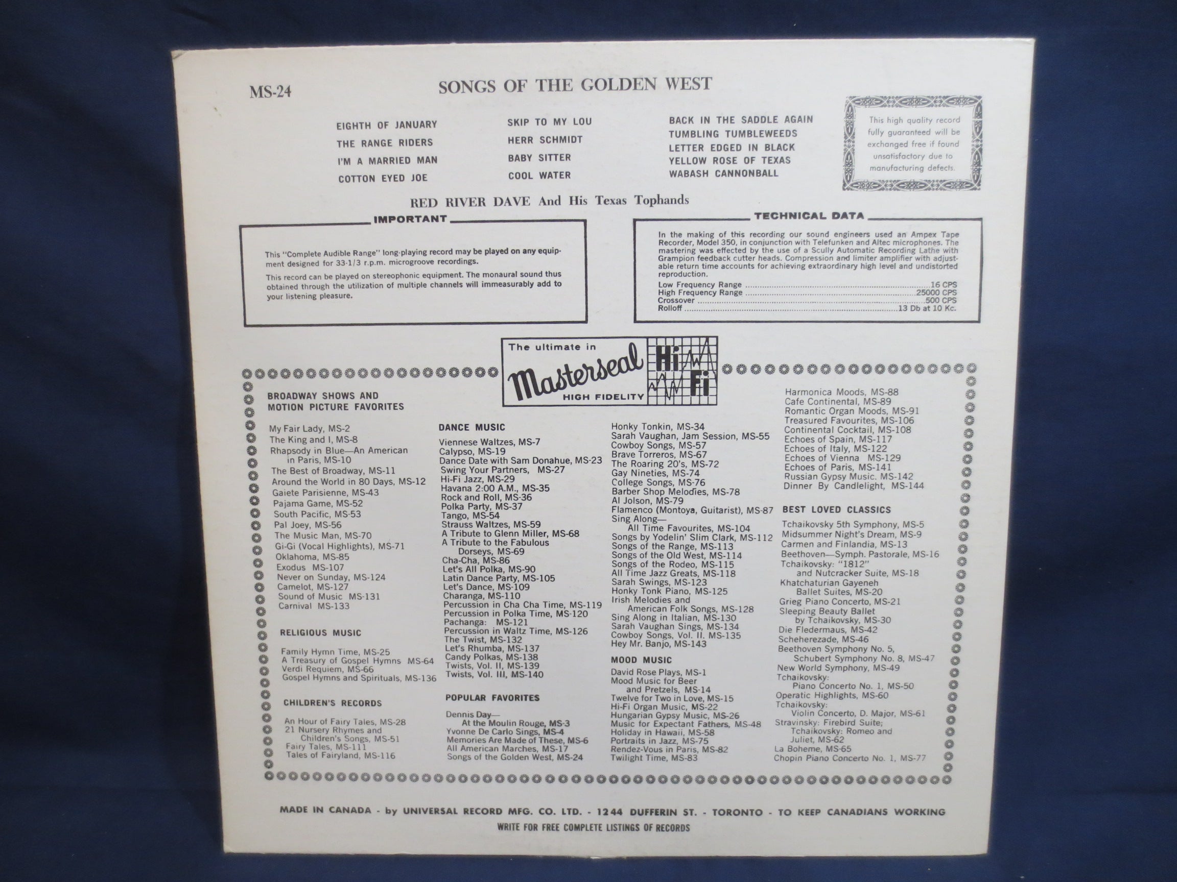 Red River Dave – Songs of the Golden West (1957) Vinyl LP