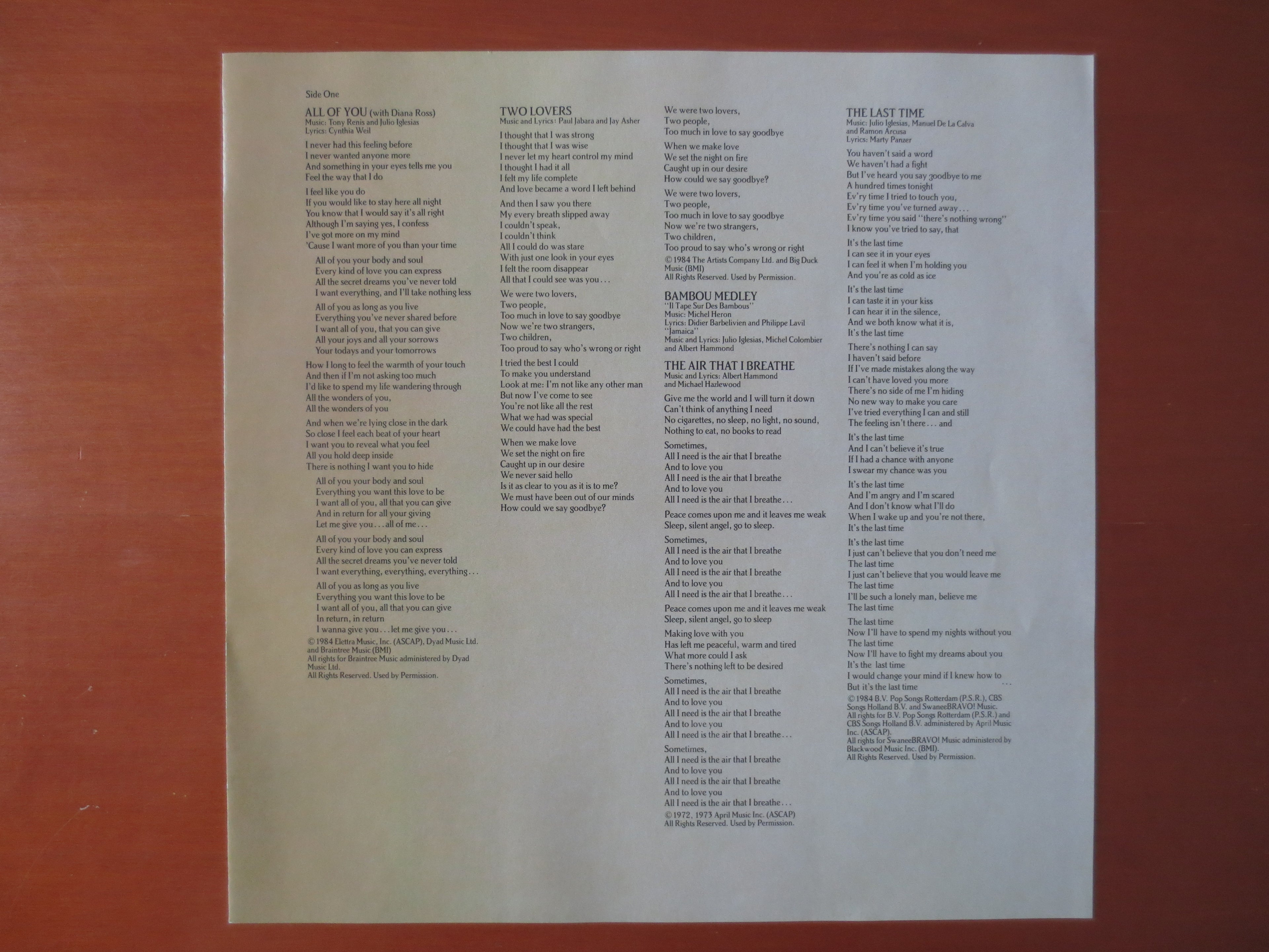 Julio Iglesias – 1100 Bel Air Place (1984) Vinyl LP