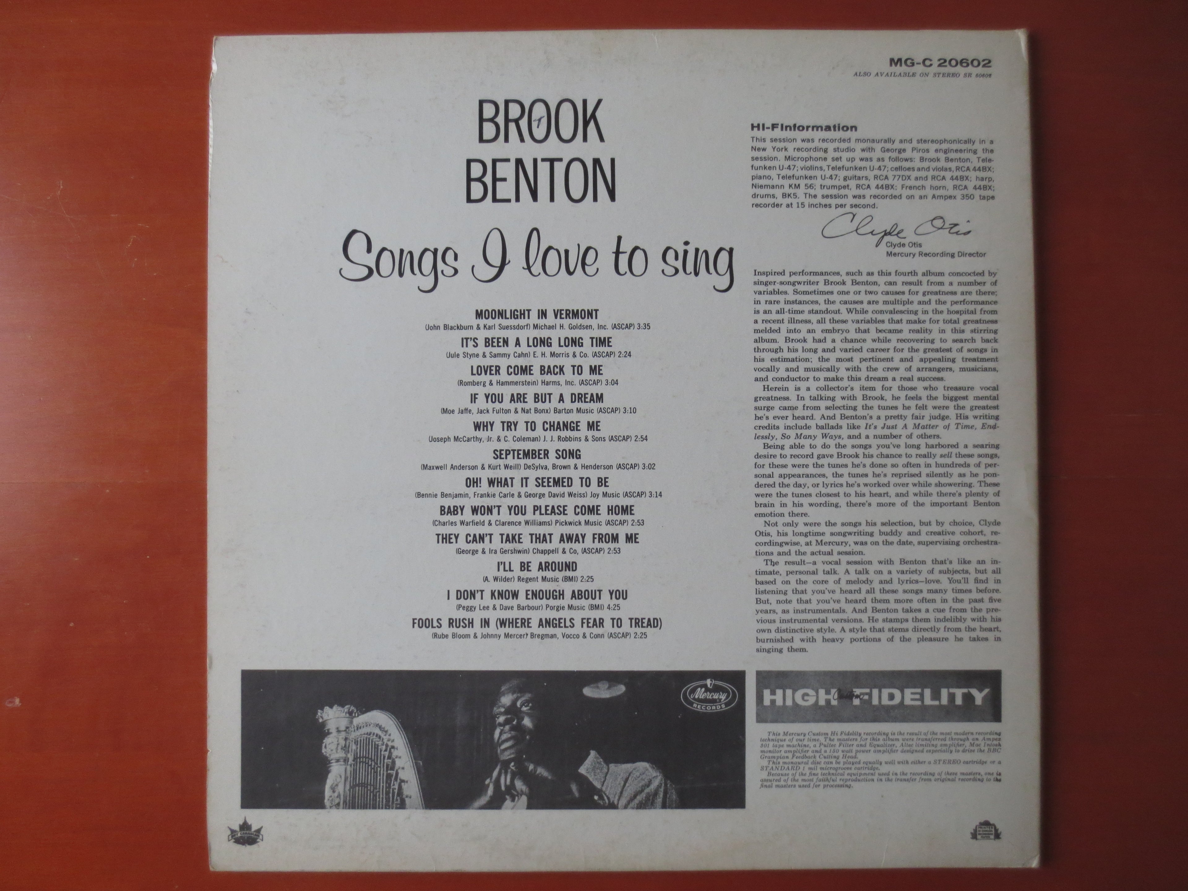 Brook Benton – Songs I Love to Sing (1960) Vinyl LP