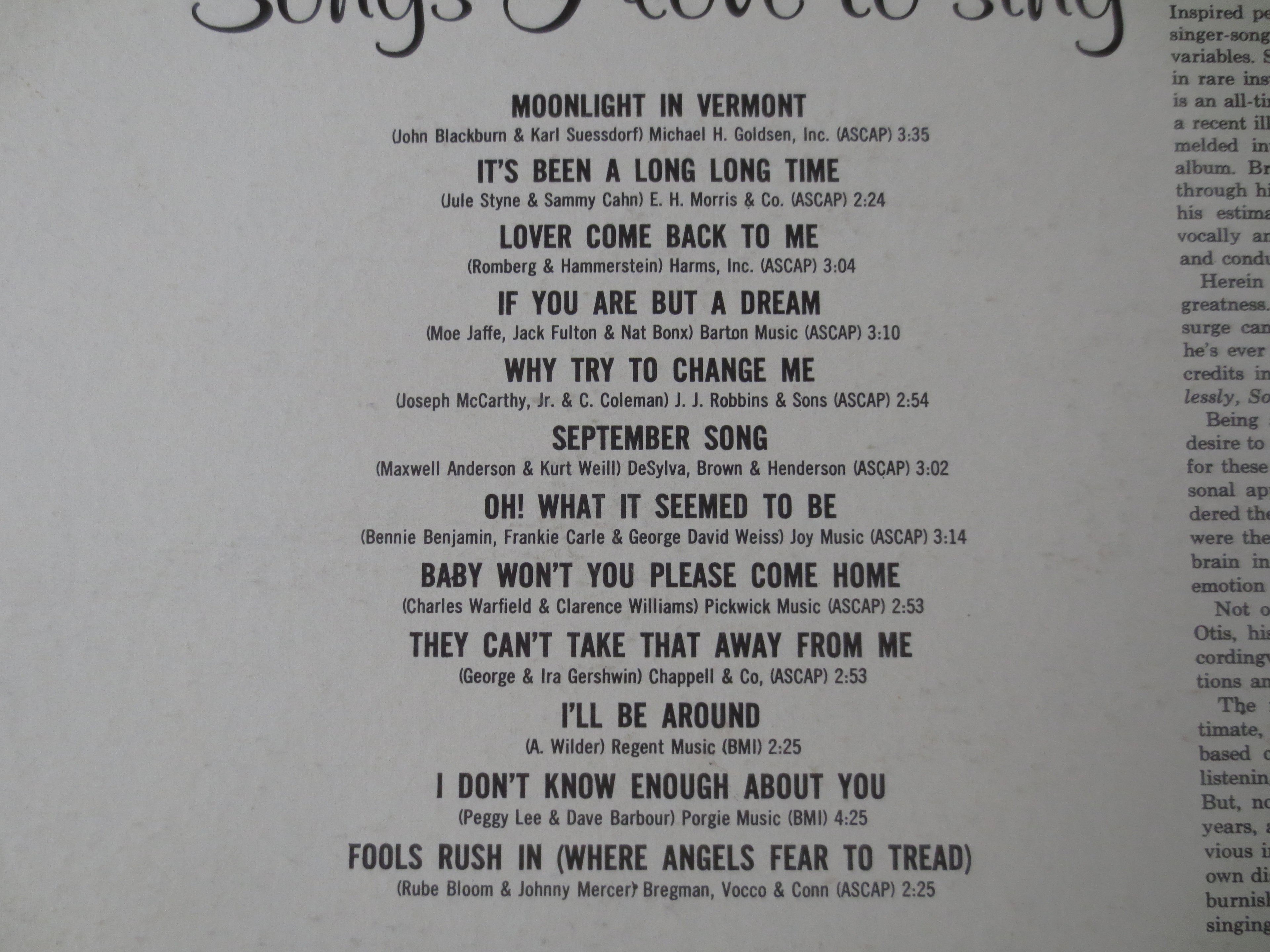 Brook Benton – Songs I Love to Sing (1960) Vinyl LP