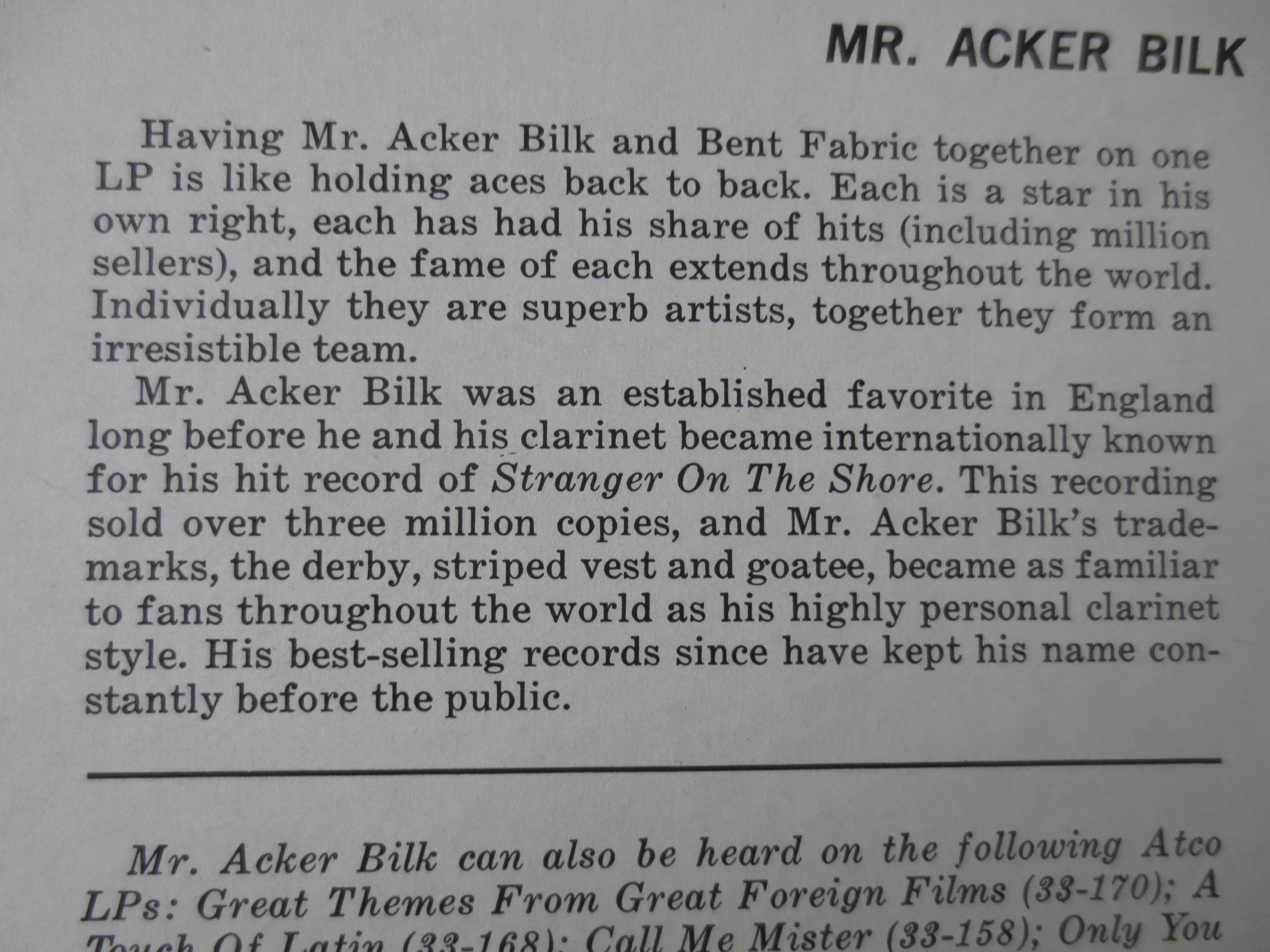 Bent Fabric & Acker Bilk – Together! (1965) Vinyl LP